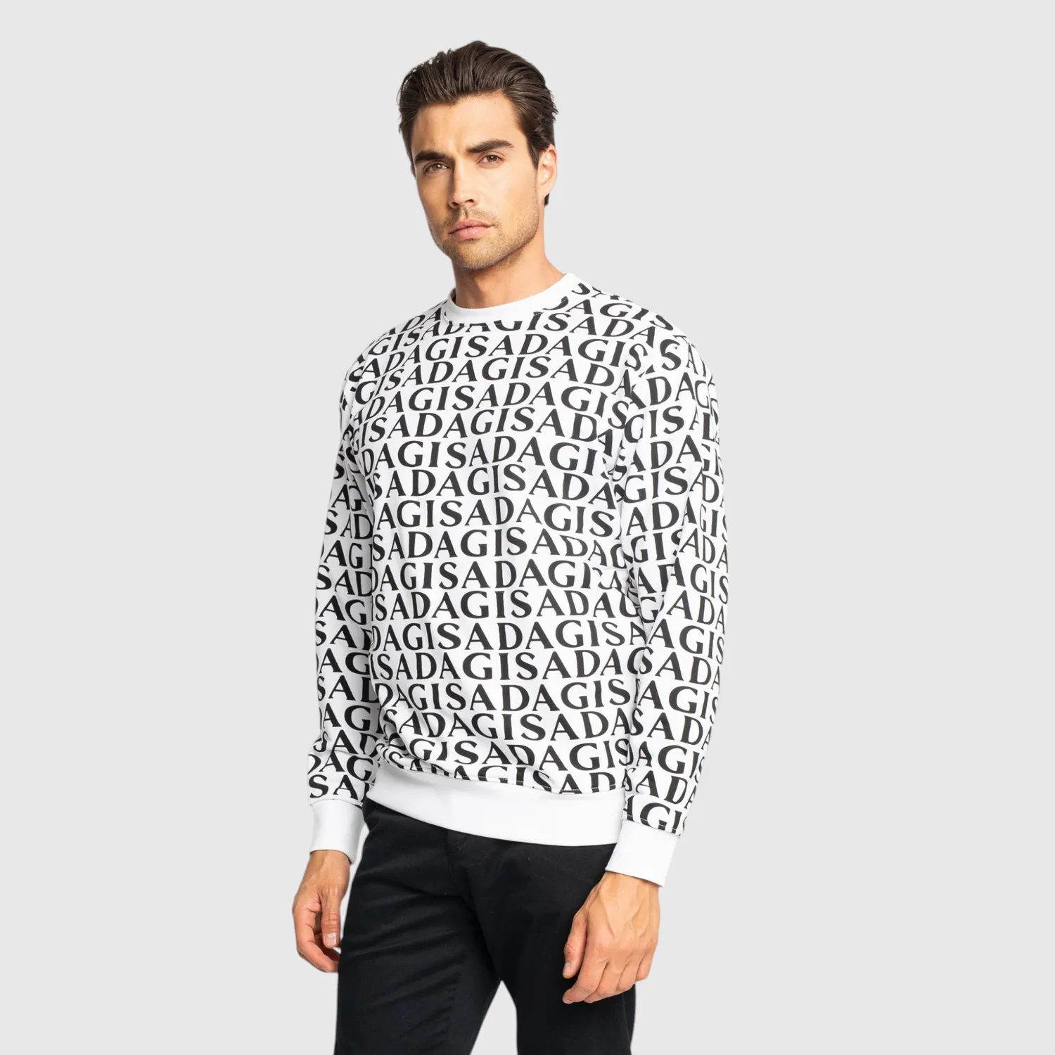 Gisada 3004 sweatshirt hvit bomull med allover-print