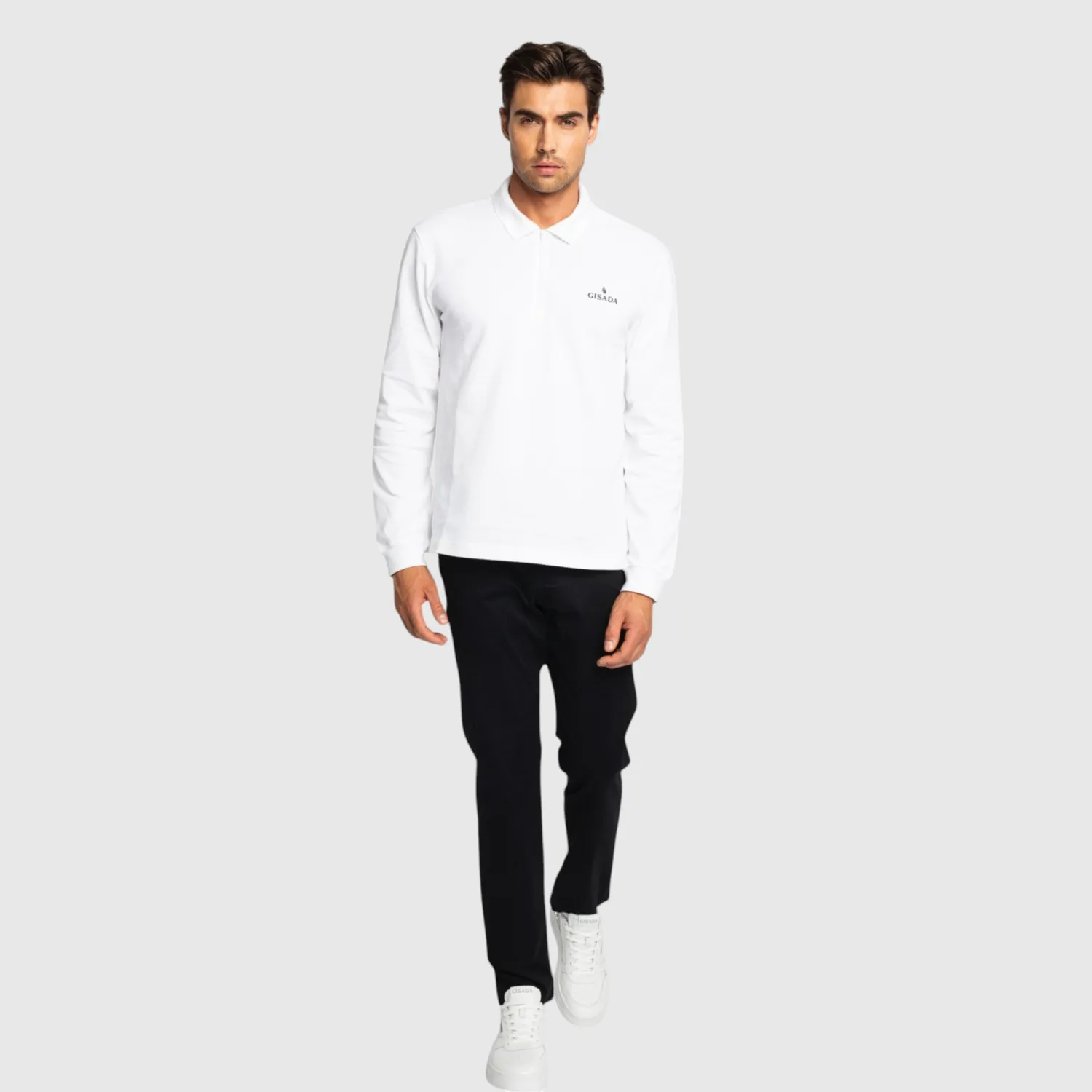 Gisada Zip-Up Polo langermet poloskjorte hvit