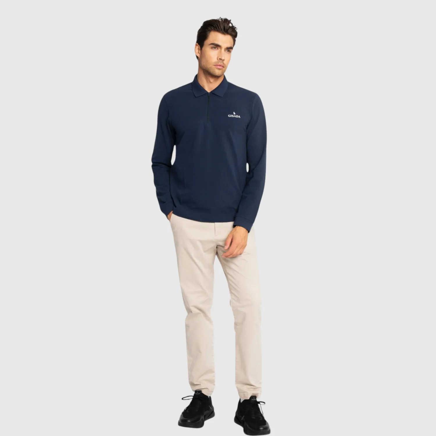Gisada 2005 Regular Fit polo navy herre zip gummilogo