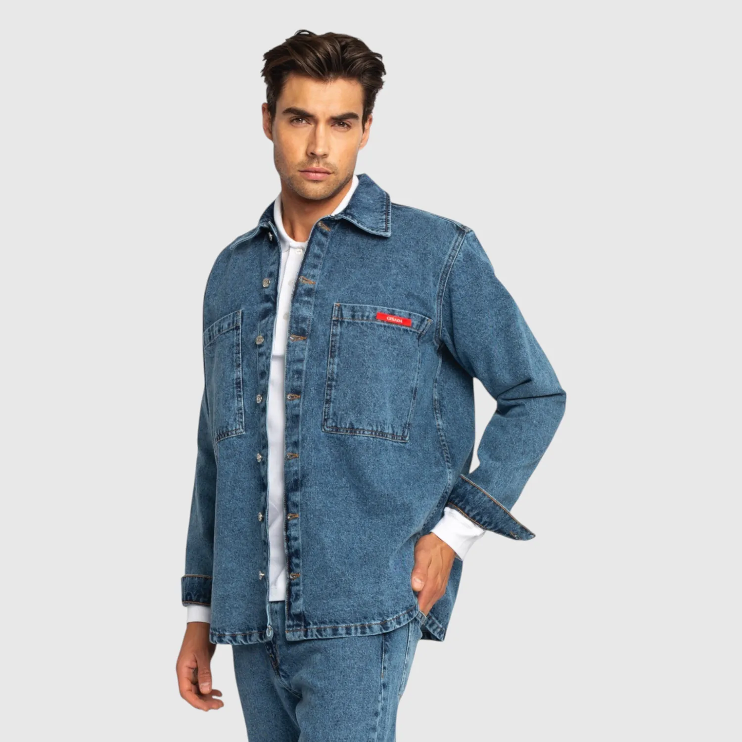 Gisada Oversized denimskjorte snow blue vasket