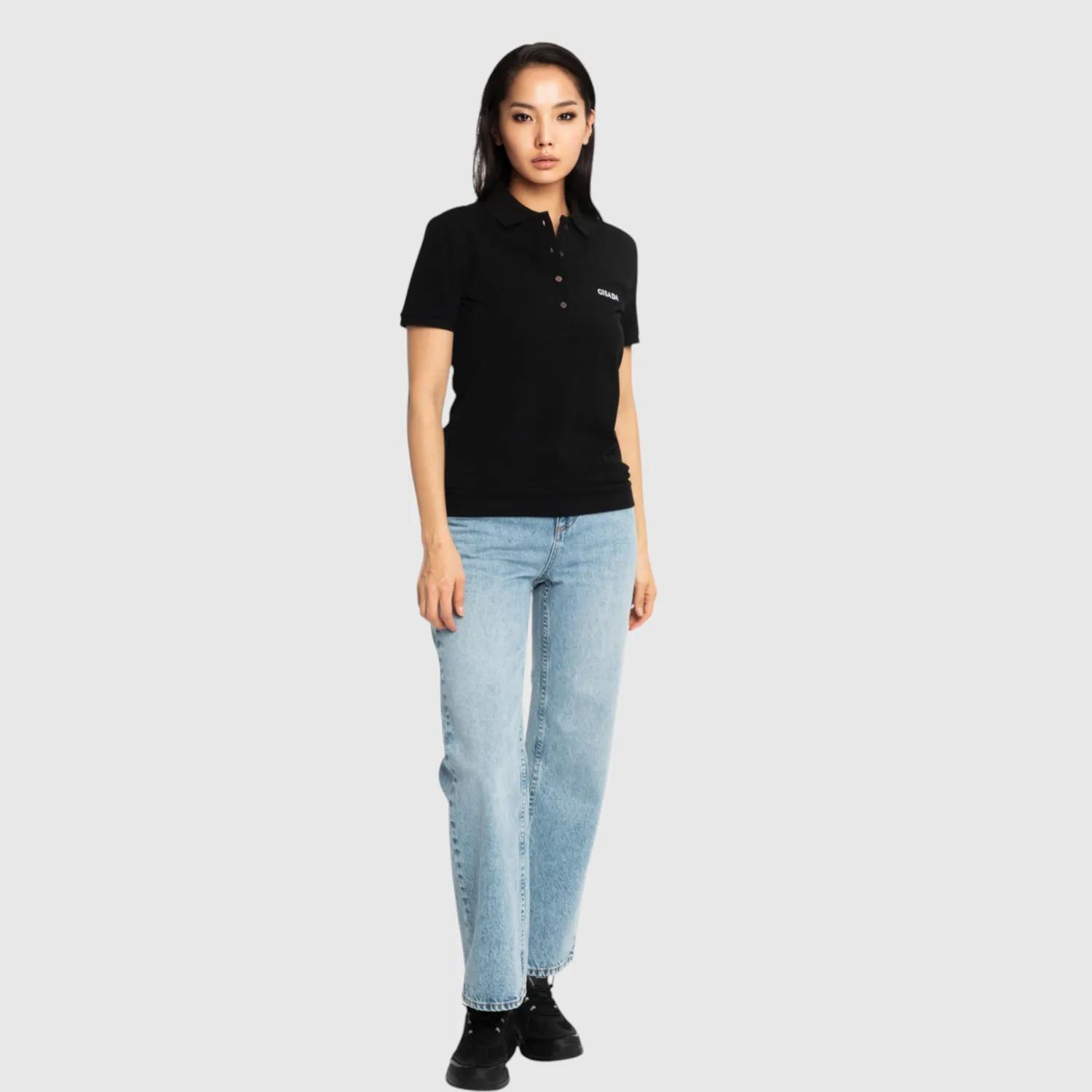 Gisada 9001 polo svart slim fit brodert dame