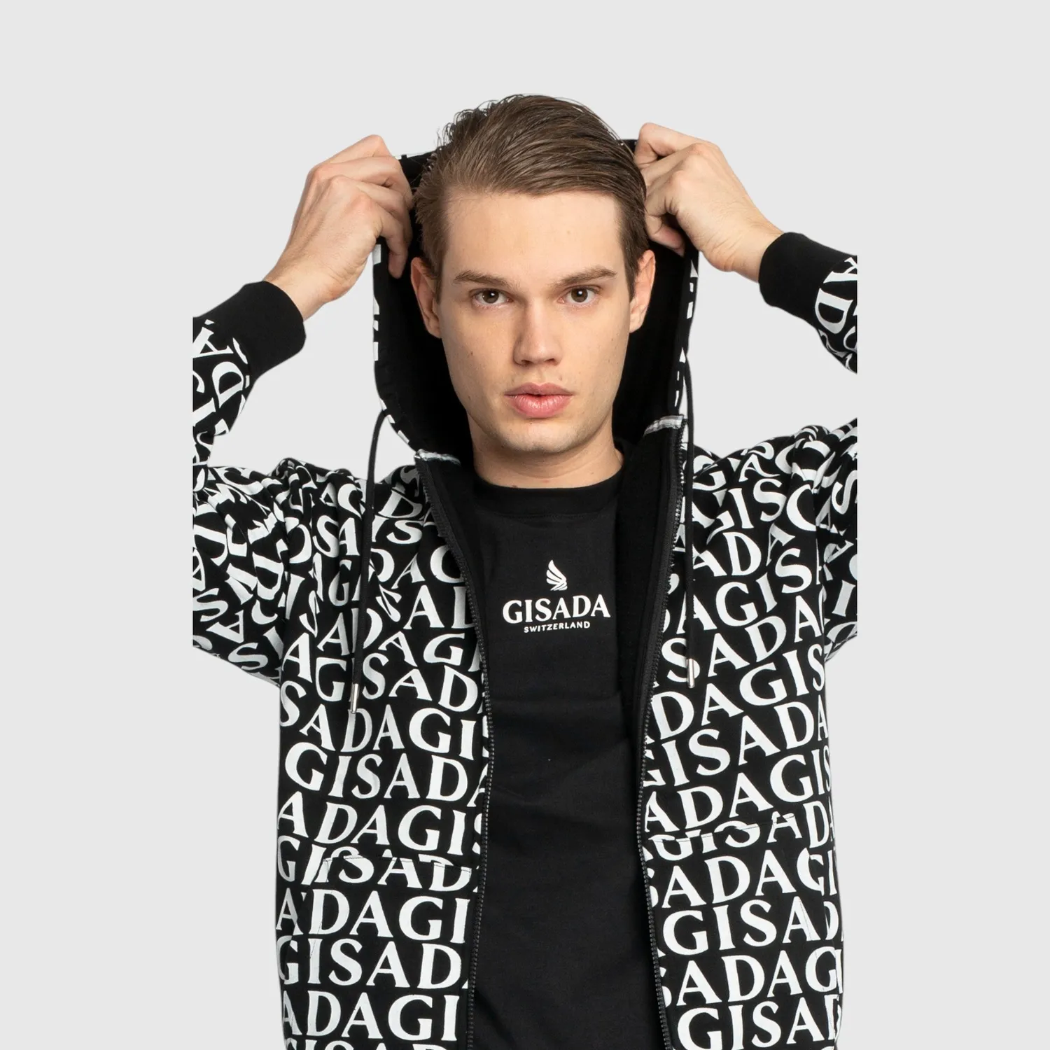 Gisada 3008 zip-hoodie herre svart bomull