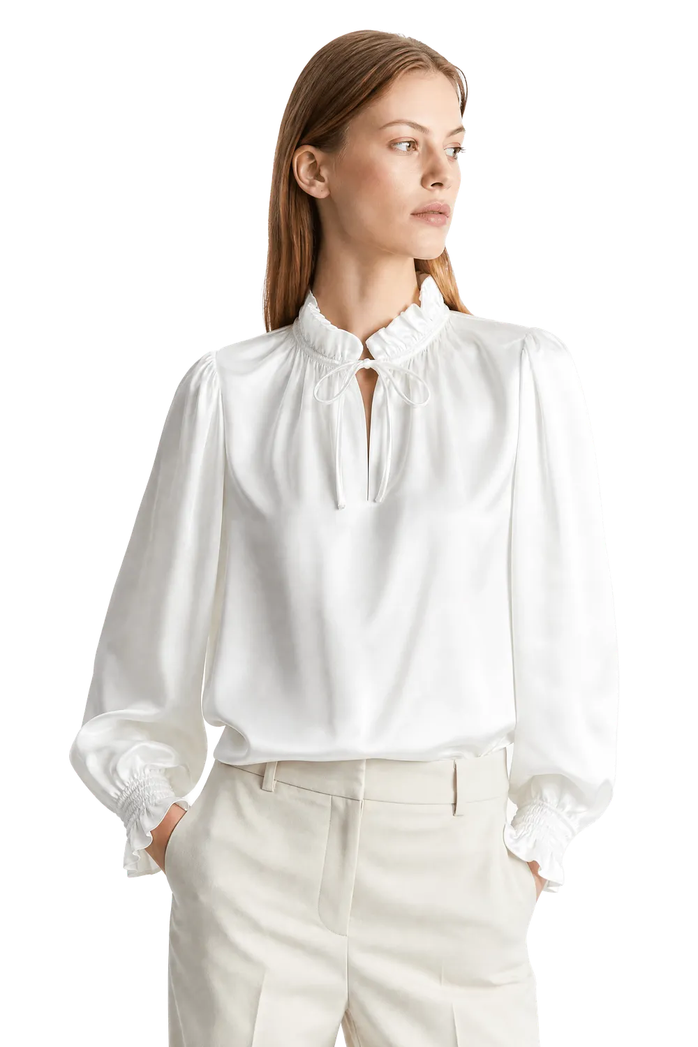 Gisada 1411 satengbluse dame hvit elegant