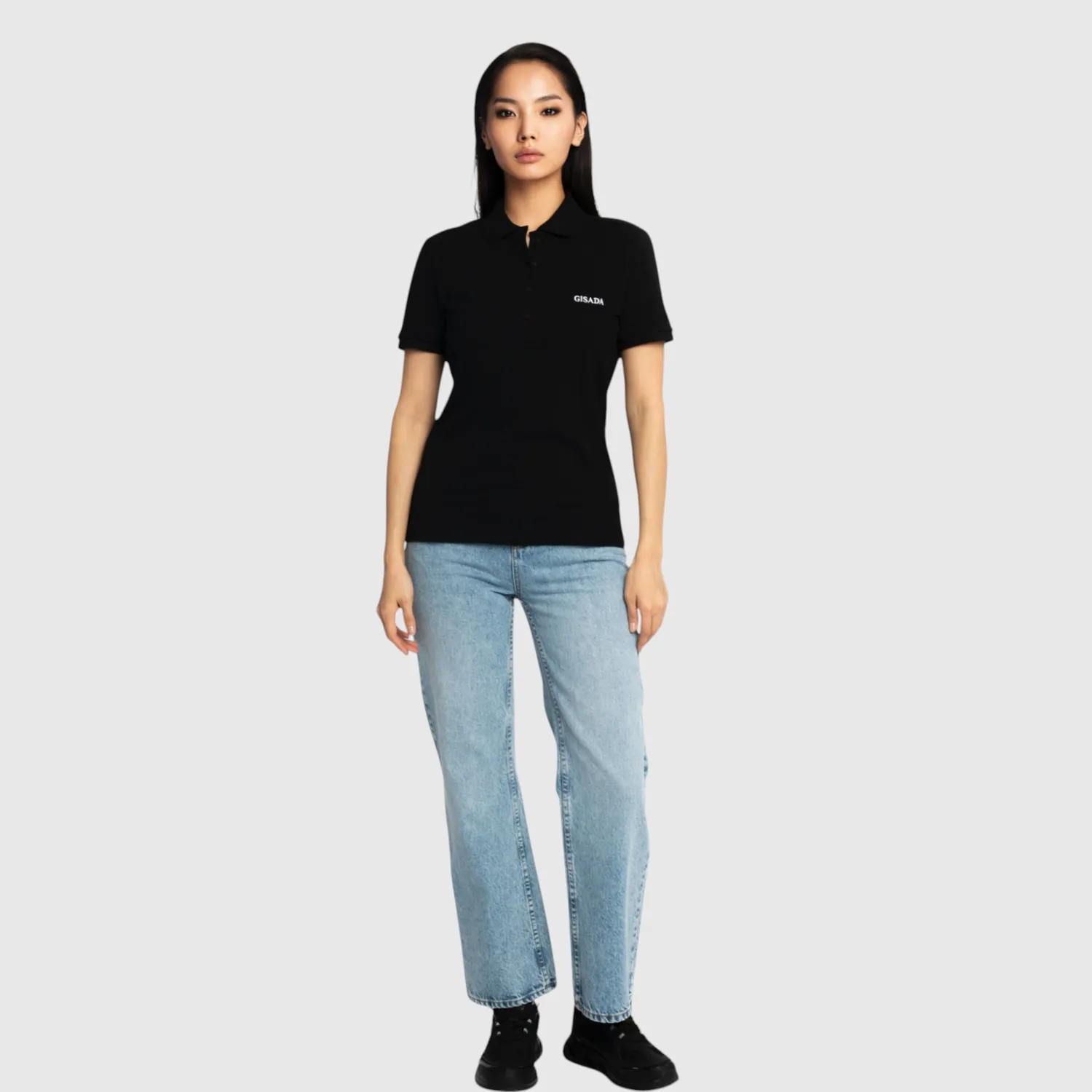 Gisada 9001 polo svart slim fit brodert dame