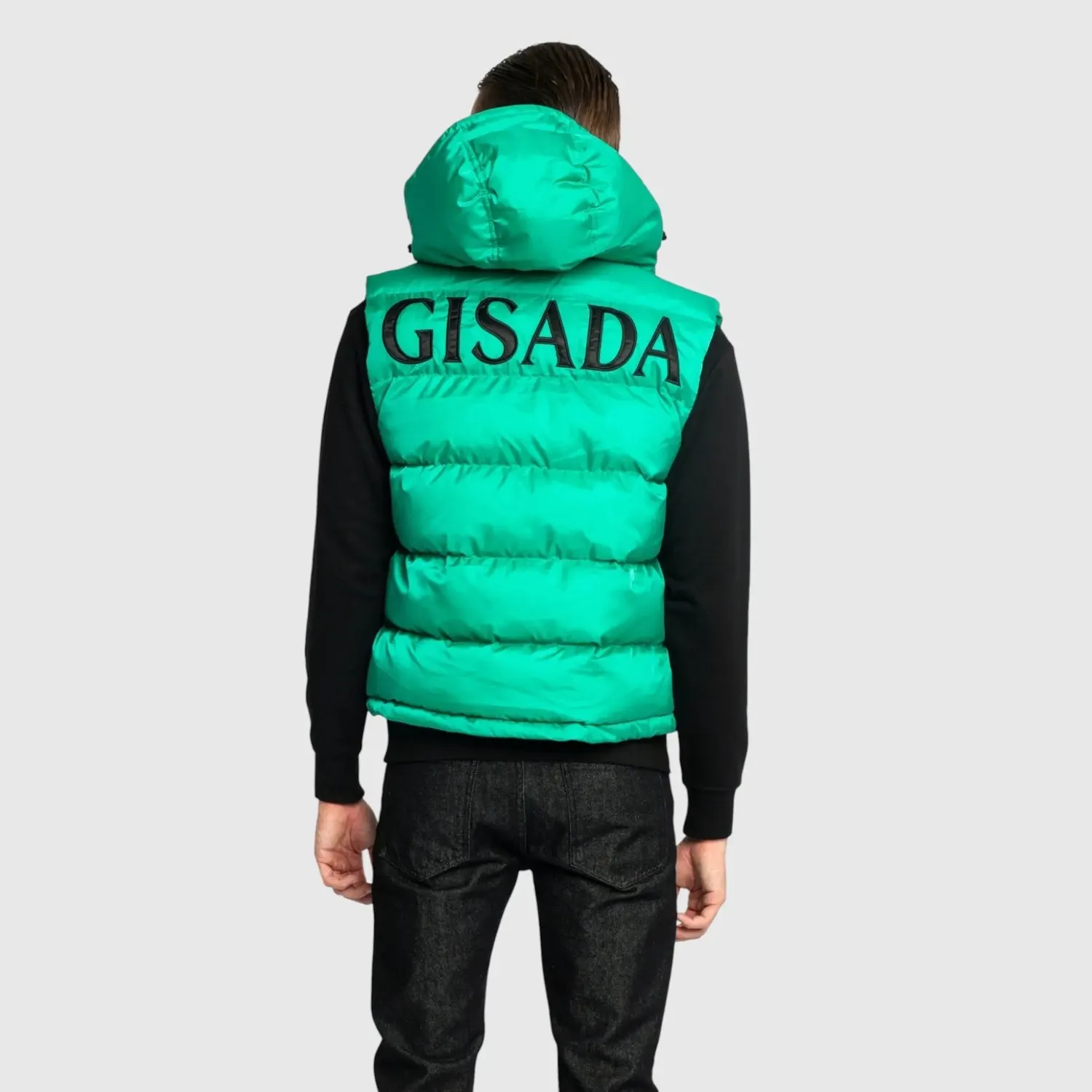 Gisada Puffer Gilet Logo Patch vest smaragdgrønn nylon