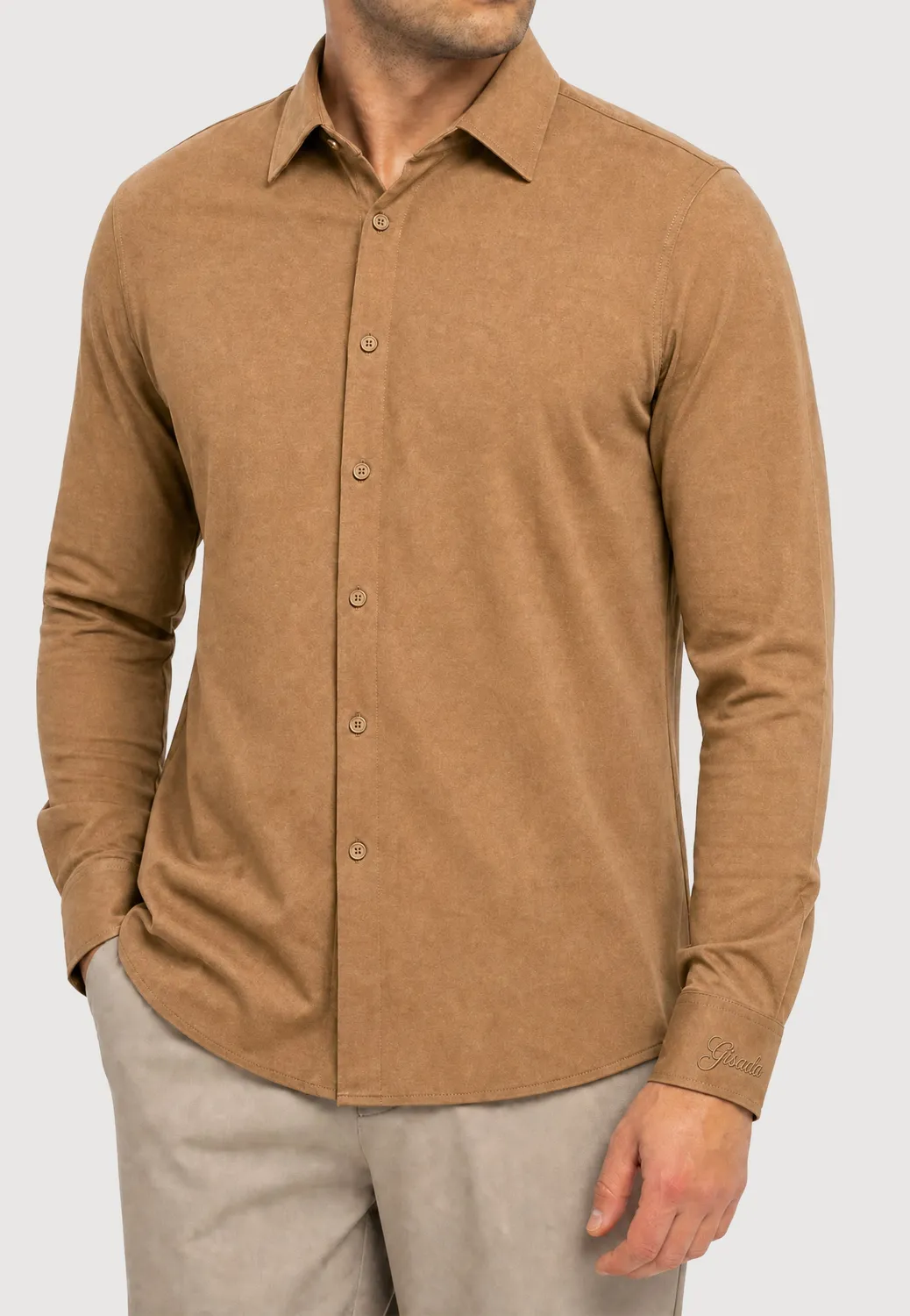 Gisada 1115 Knit Shirt skjorte beige ull og silke
