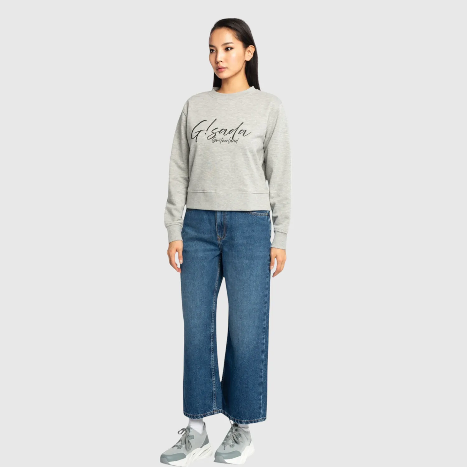 Gisada Crop Sweatshirt bomull Snow Grey skriftlogo