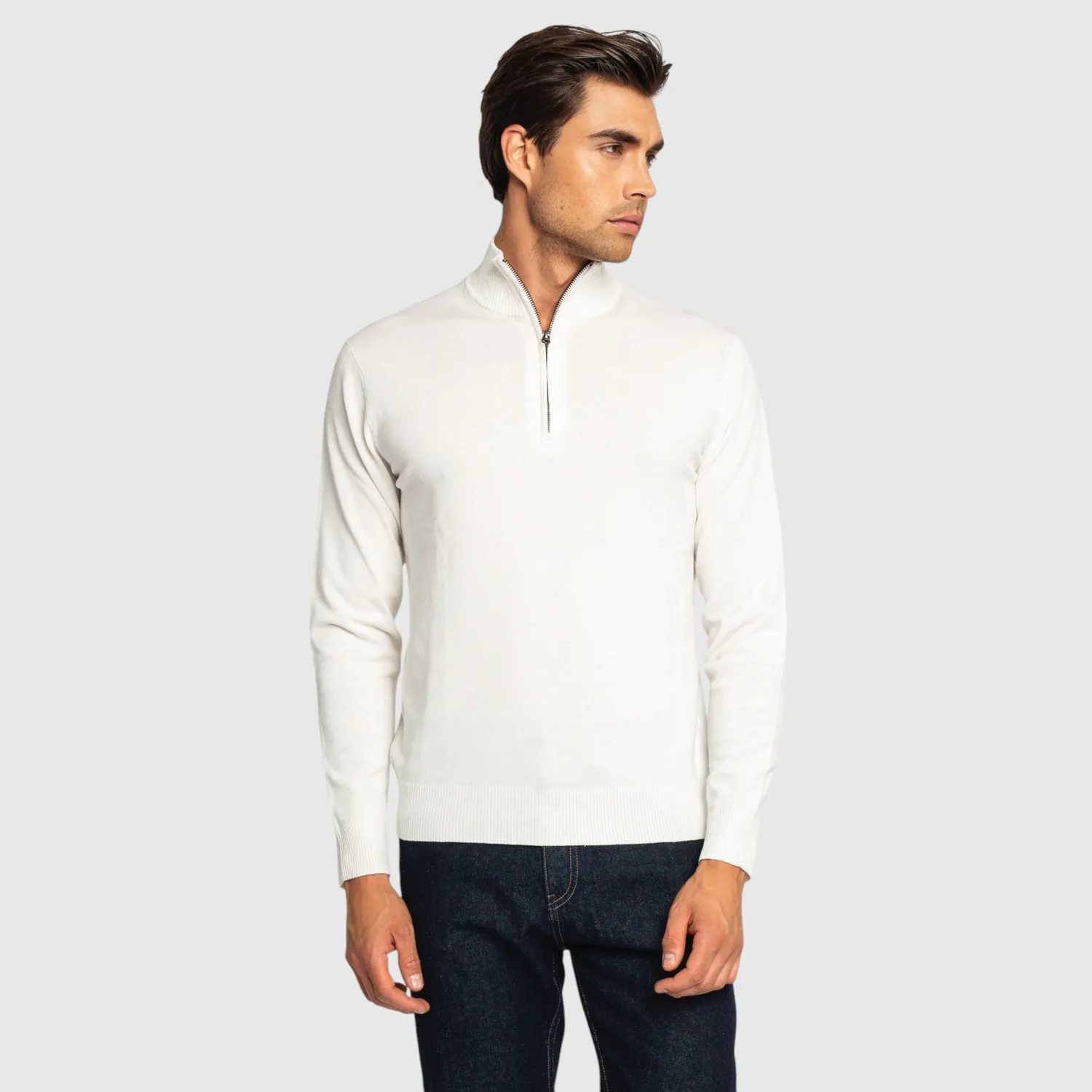 Gisada 1206 half-zip genser elfenben merino-bomull