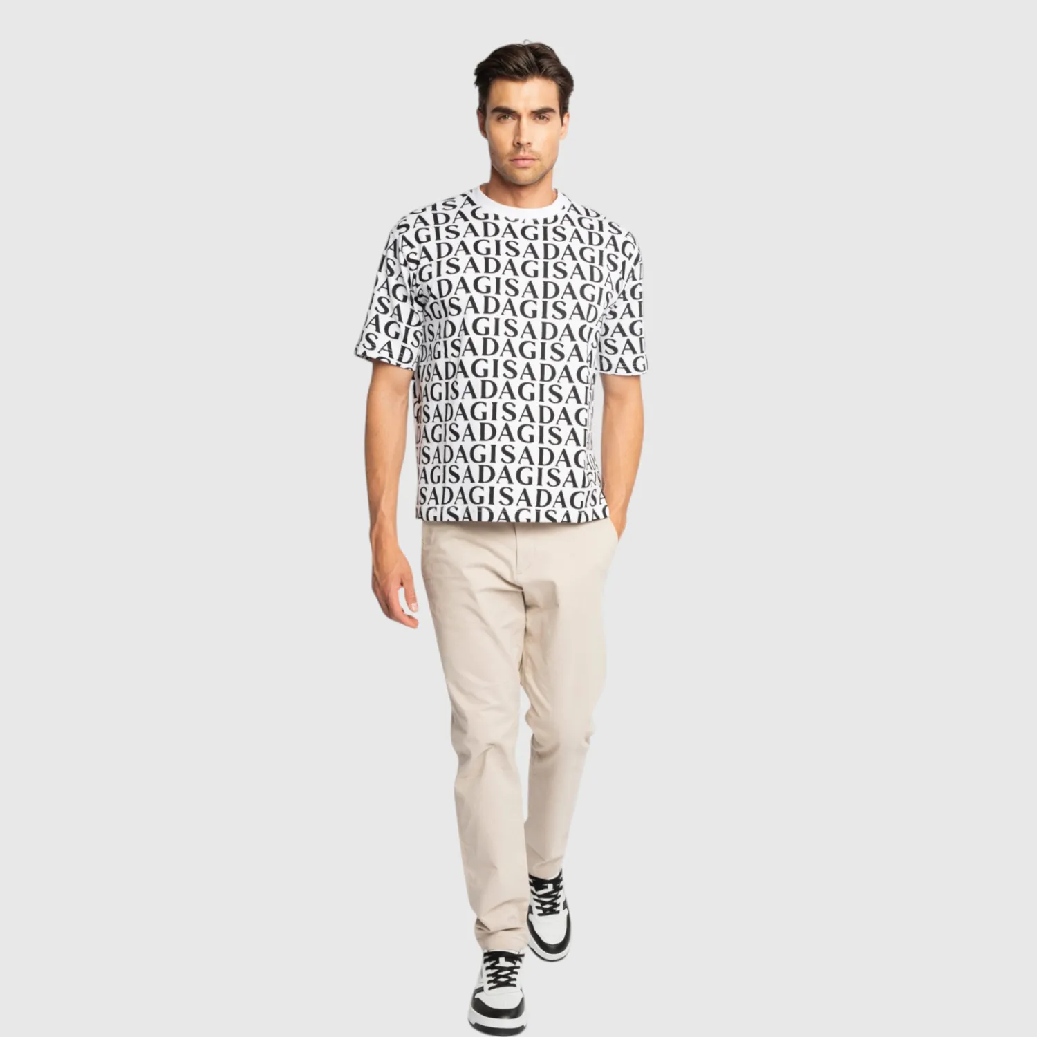 Gisada Chicago 1008 t-skjorte hvit allover-print