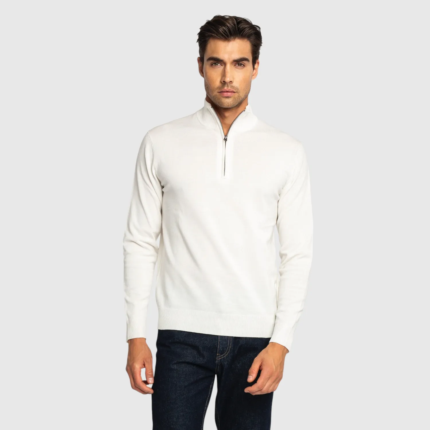 Gisada 1206 half-zip genser elfenben merino-bomull