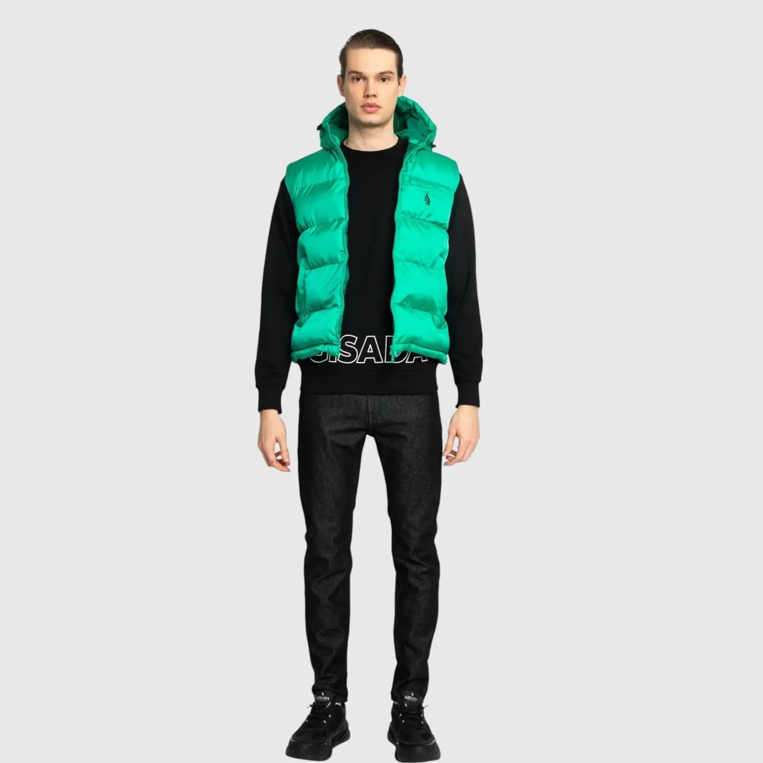 Gisada Puffer Gilet Logo Patch vest smaragdgrønn nylon