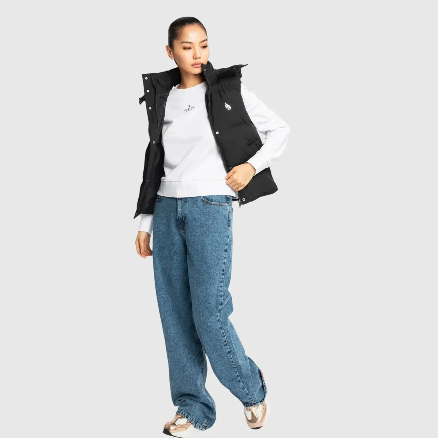 Gisada Puffer gilet svart med hette dame