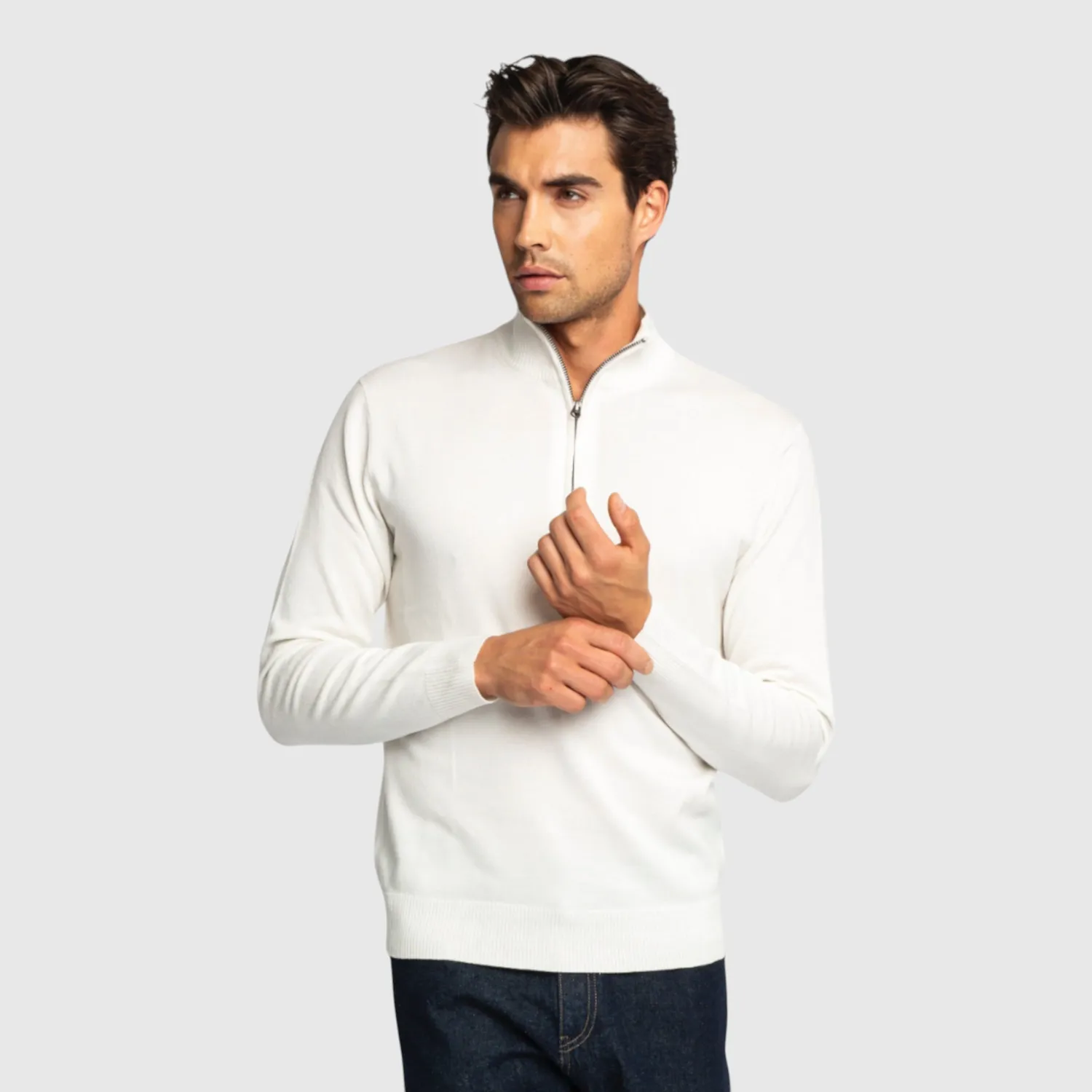 Gisada 1206 half-zip genser elfenben merino-bomull