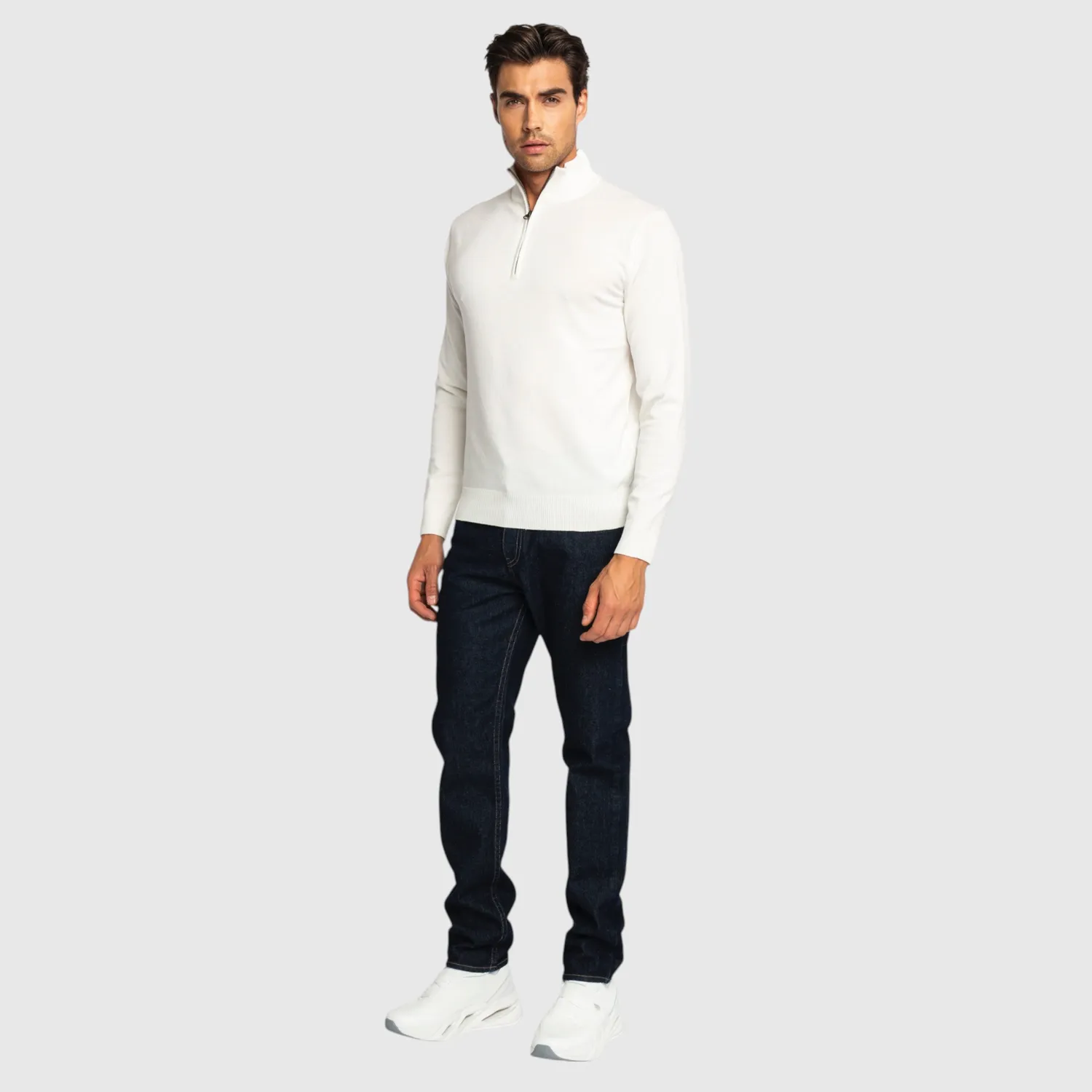 Gisada 1206 half-zip genser elfenben merino-bomull