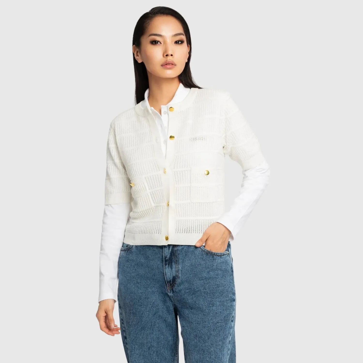 Gisada 1502 cardigan elfenben pointelle