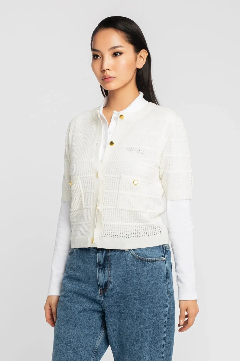 Gisada 1502 cardigan elfenben pointelle