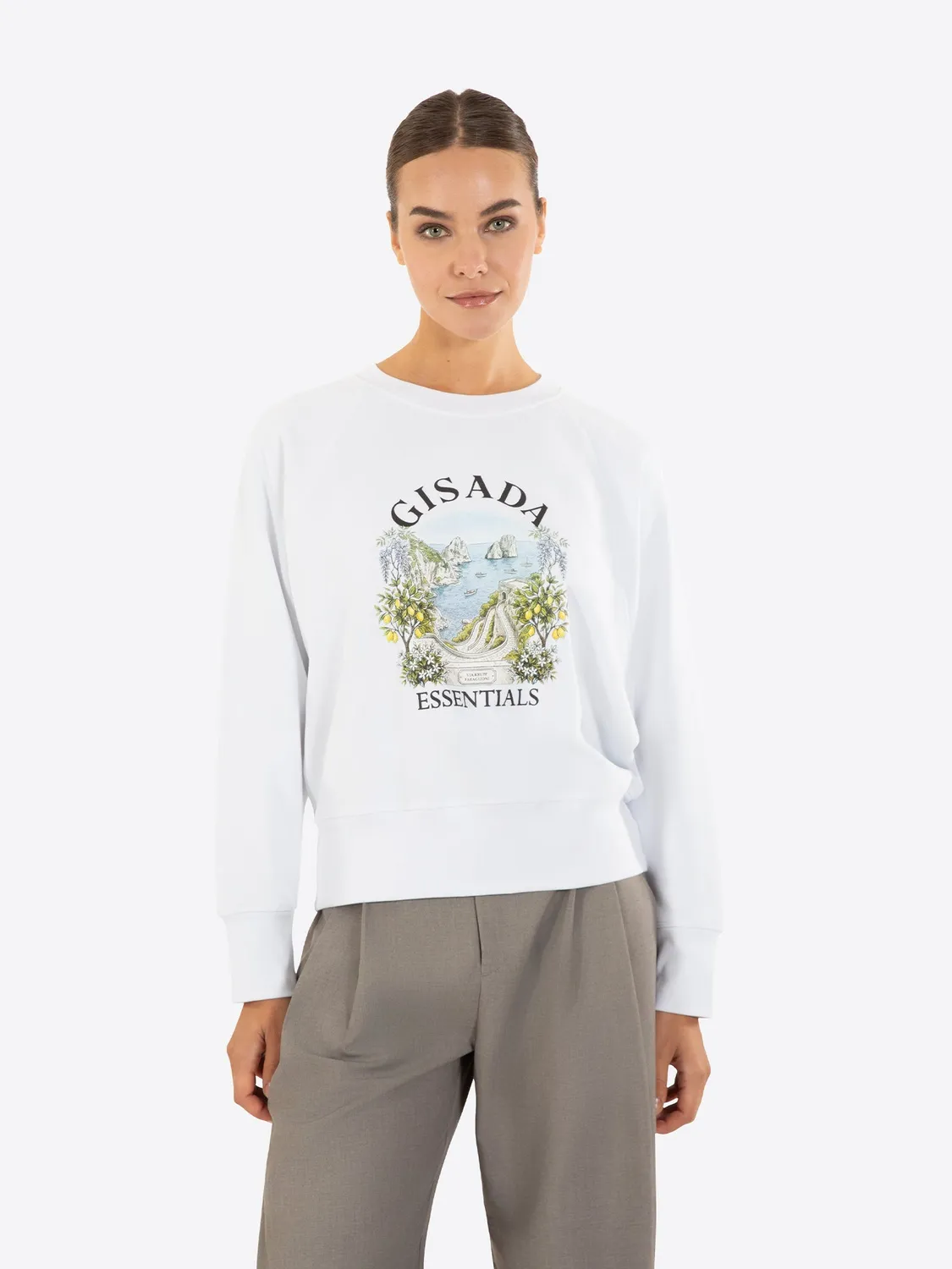 Gisada 6009 sweatshirt hvit cropped bomull