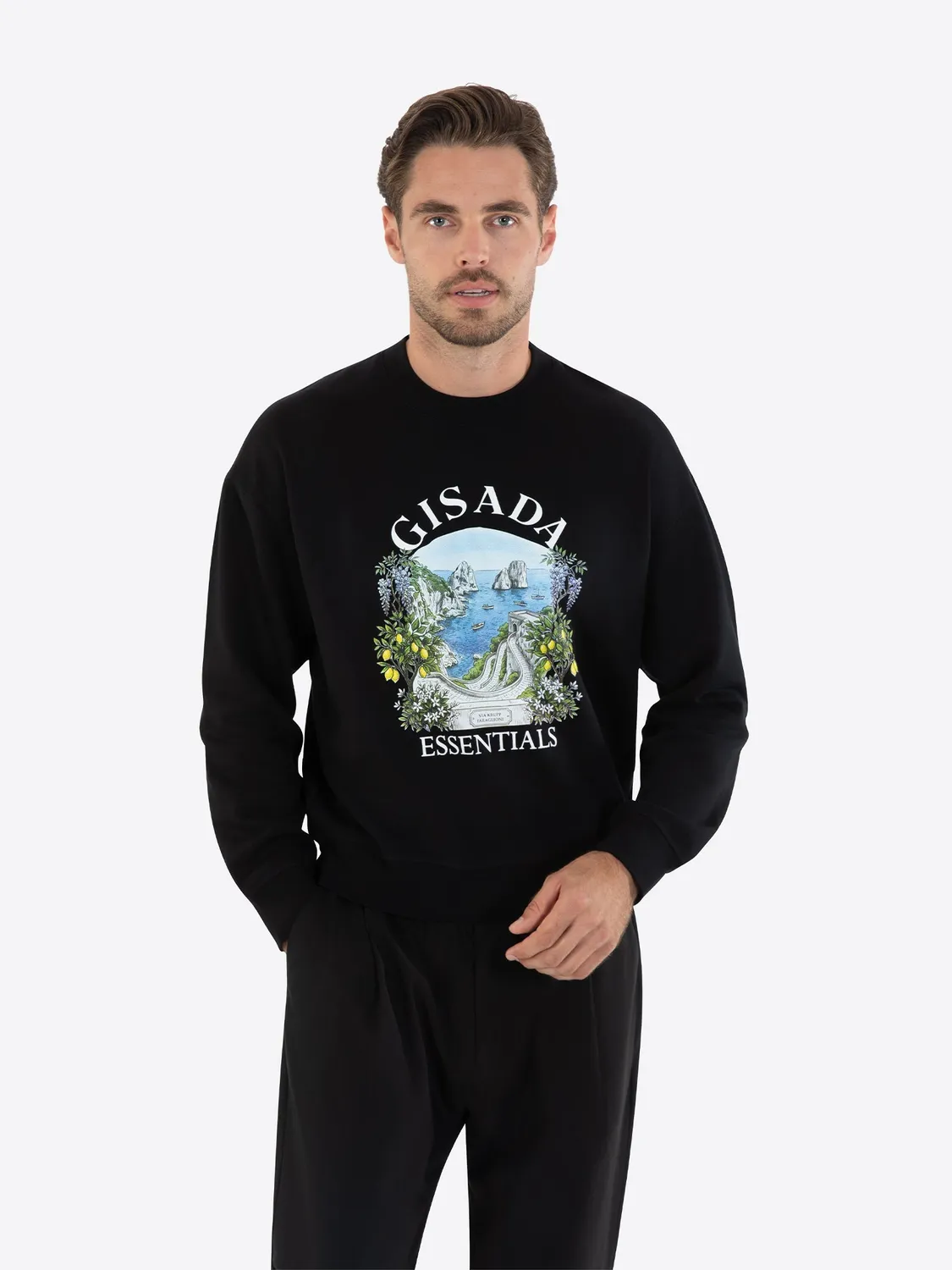 Gisada 3013 sweatshirt svart Capri-print bomull