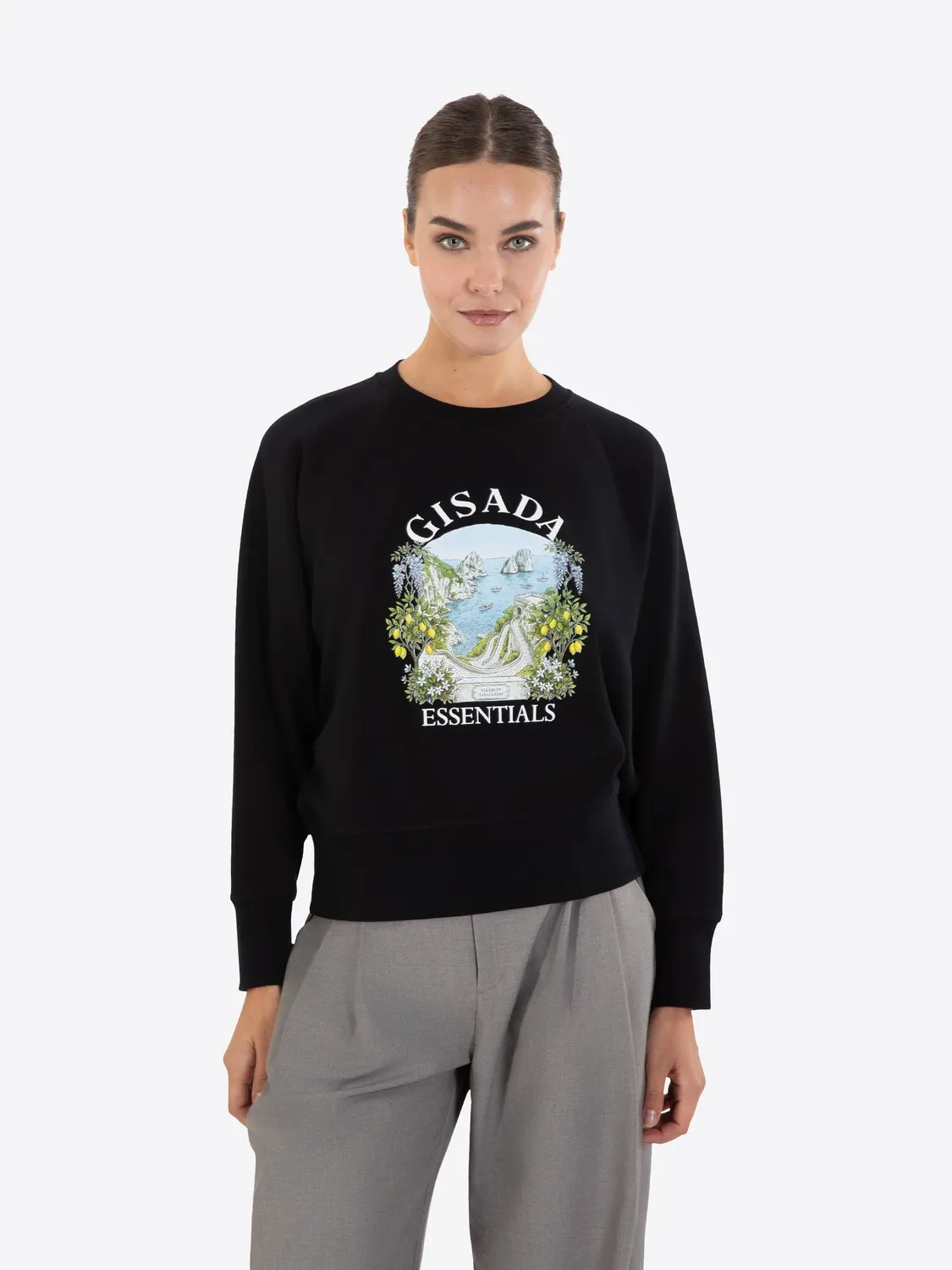 Gisada 6009 sweatshirt svart cropped bomull