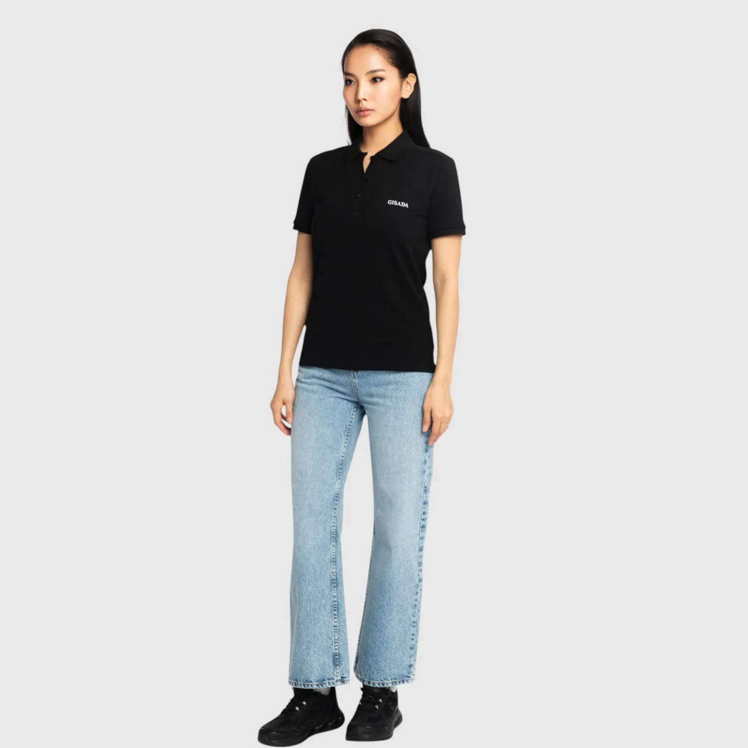 Gisada 9001 polo svart slim fit brodert dame