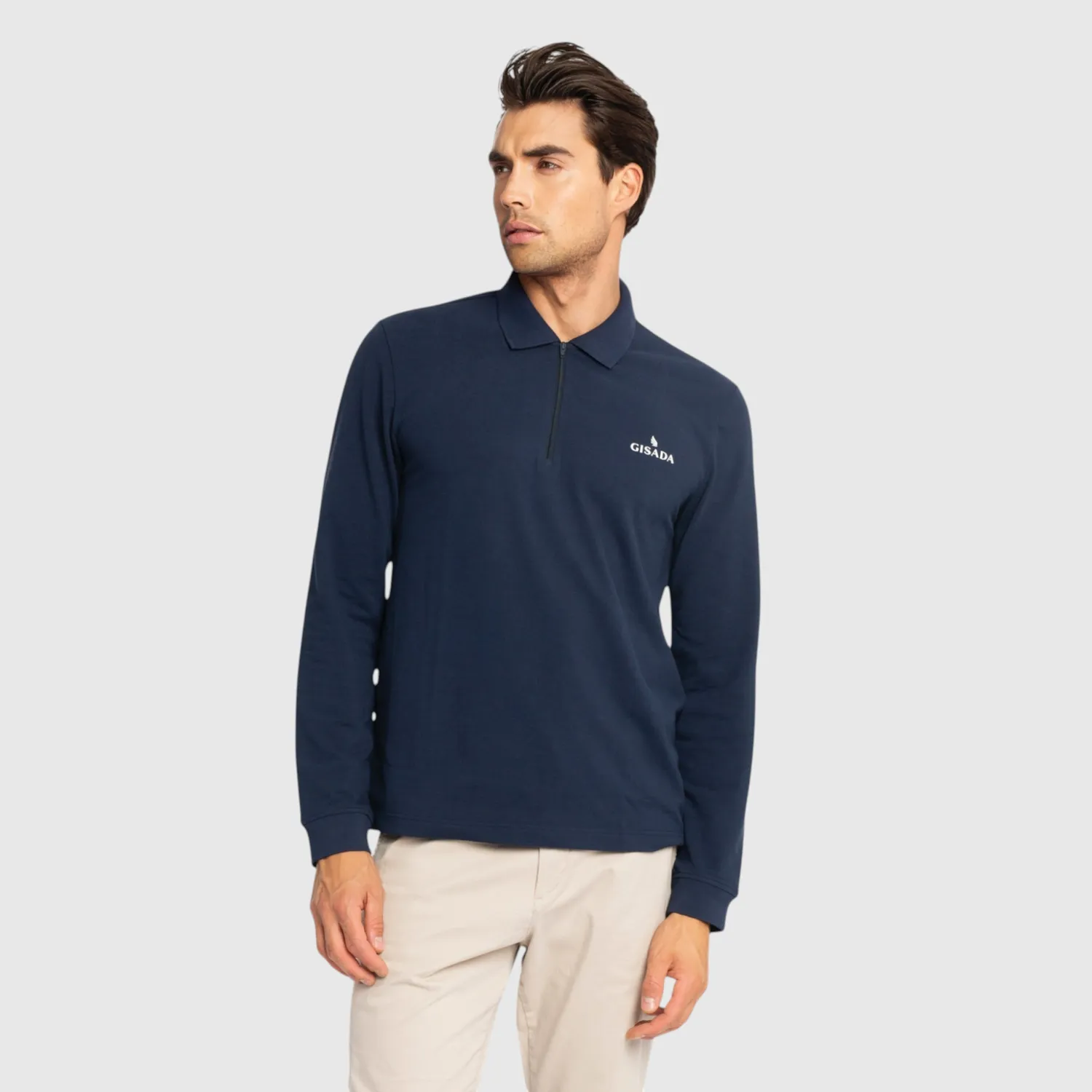 Gisada 2005 Regular Fit polo navy herre zip gummilogo