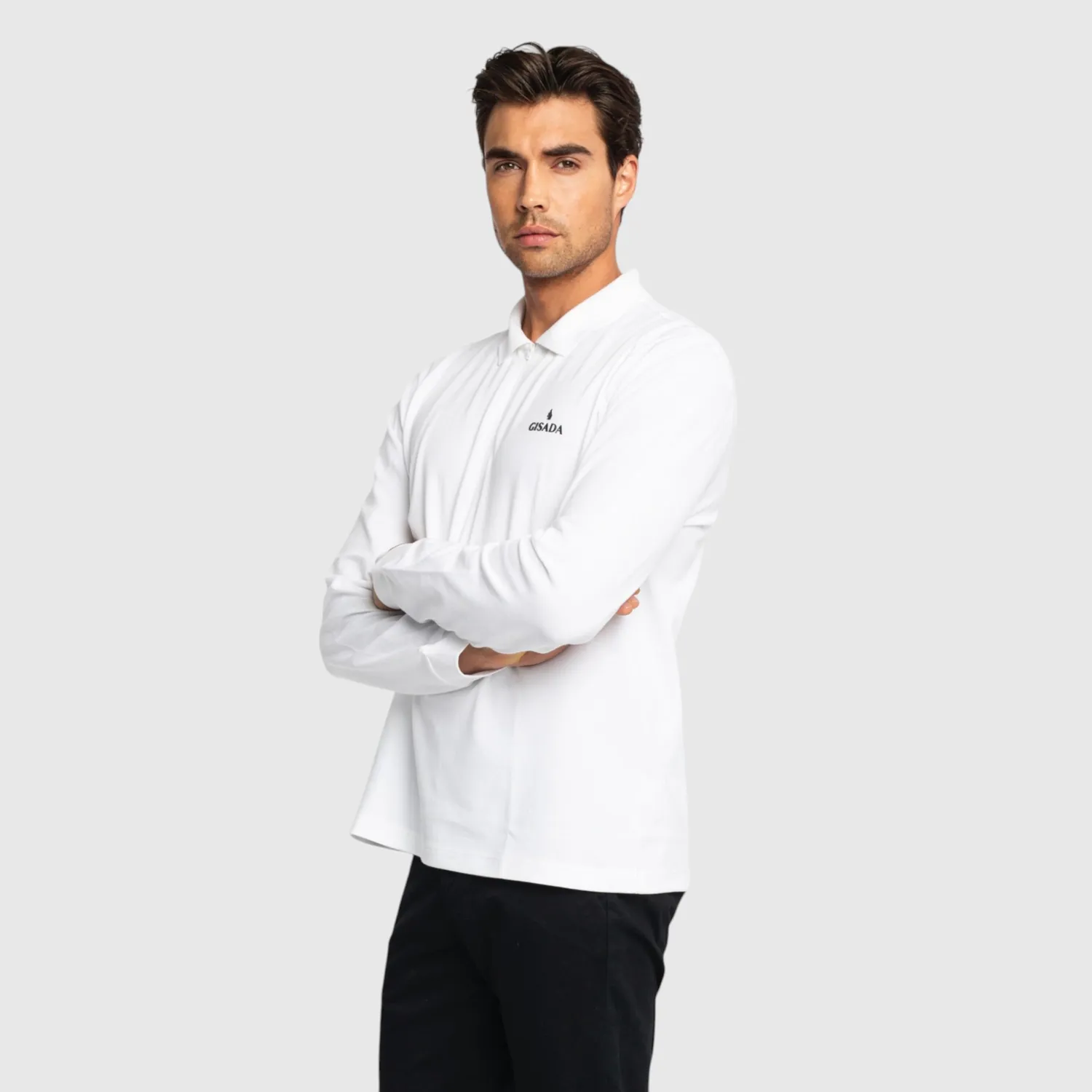 Gisada Zip-Up Polo langermet poloskjorte hvit