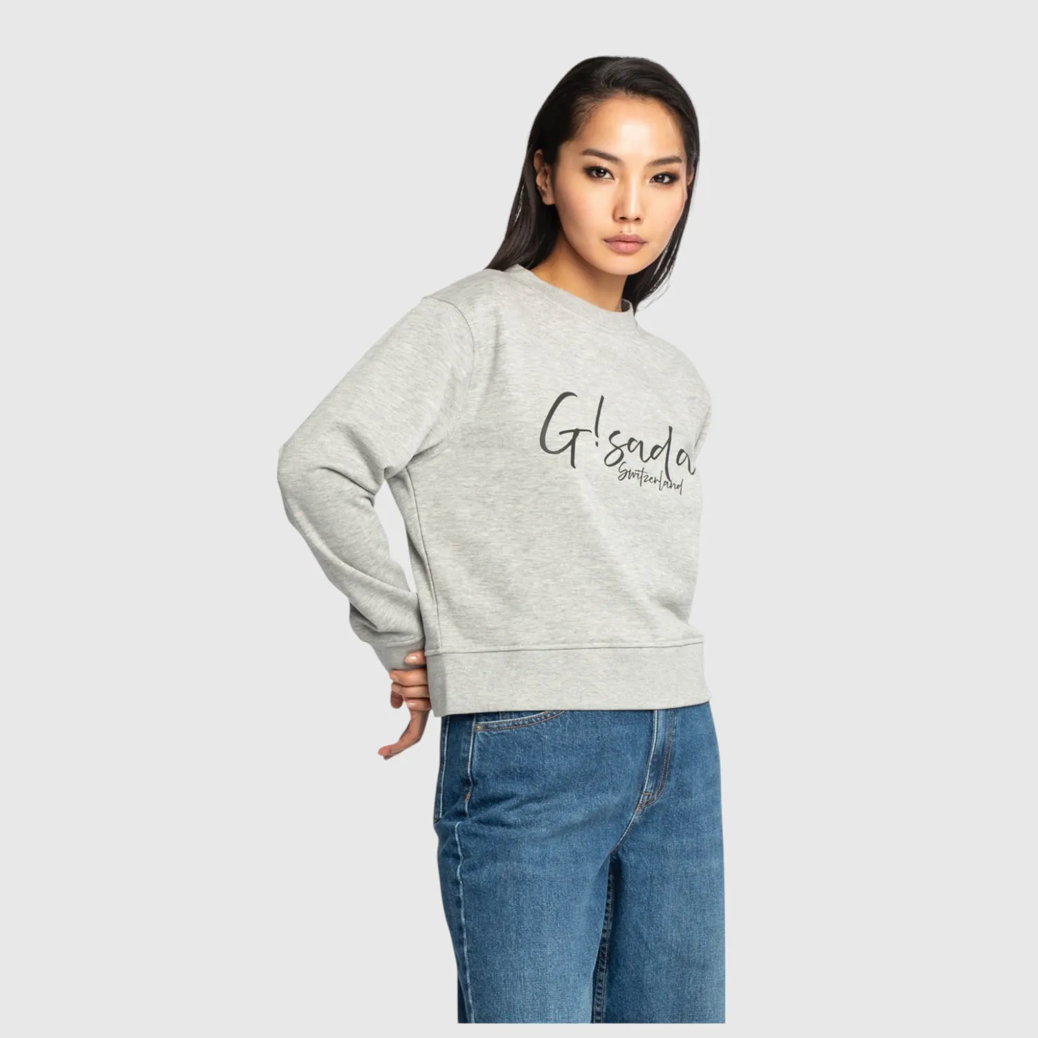Gisada Crop Sweatshirt bomull Snow Grey skriftlogo