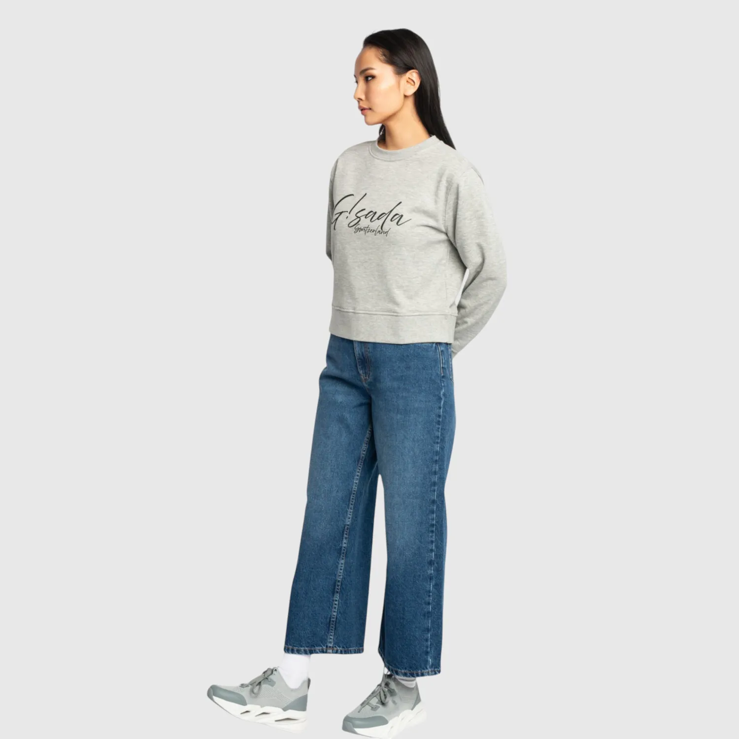 Gisada Crop Sweatshirt bomull Snow Grey skriftlogo