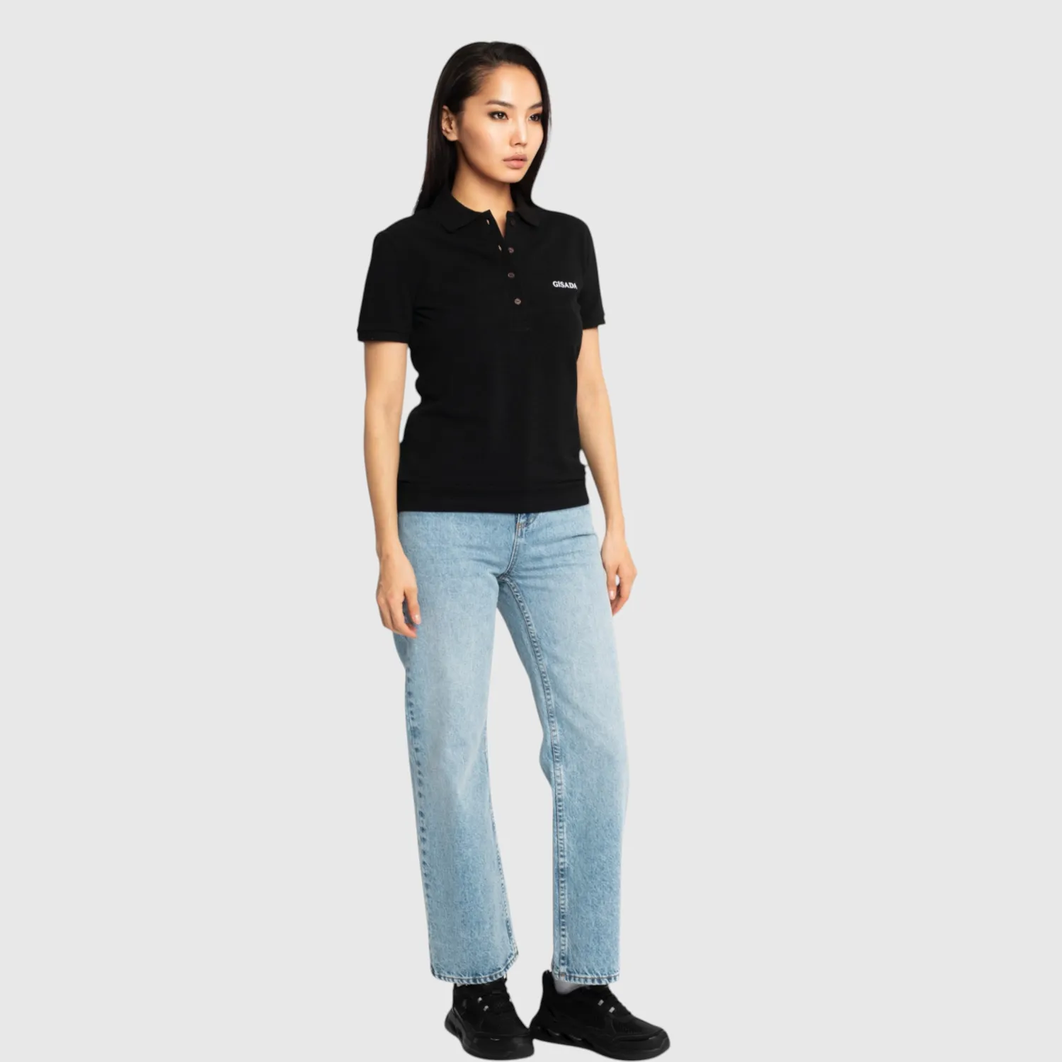 Gisada 9001 polo svart slim fit brodert dame