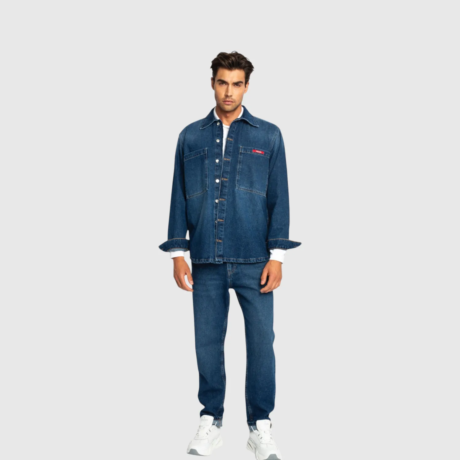 Gisada 1102 denimskjorte washed blue L oversized