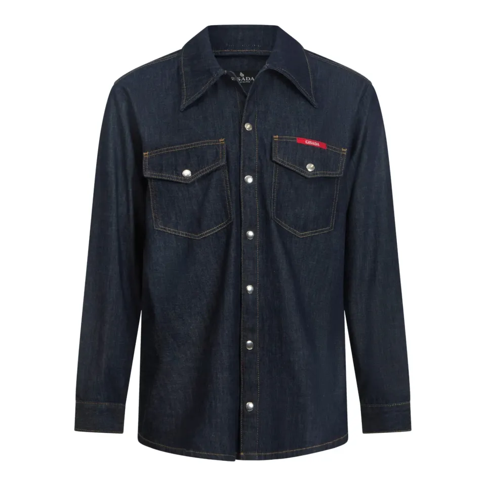 Gisada 1103 denimskjorte herre marineblå regular fit