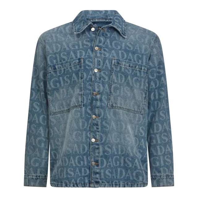 Gisada Oversize Denim Shirt Allover Print denimskjorte navy