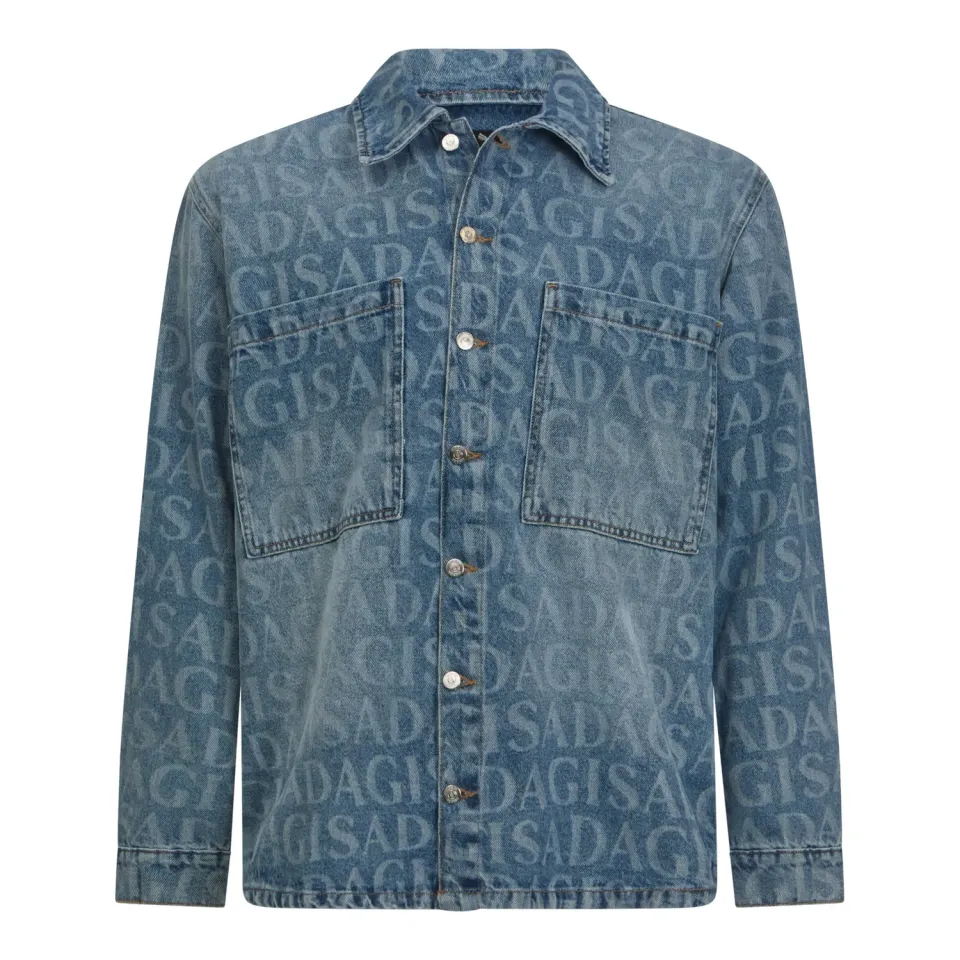 Gisada Oversize Denim Shirt Allover Print denimskjorte navy