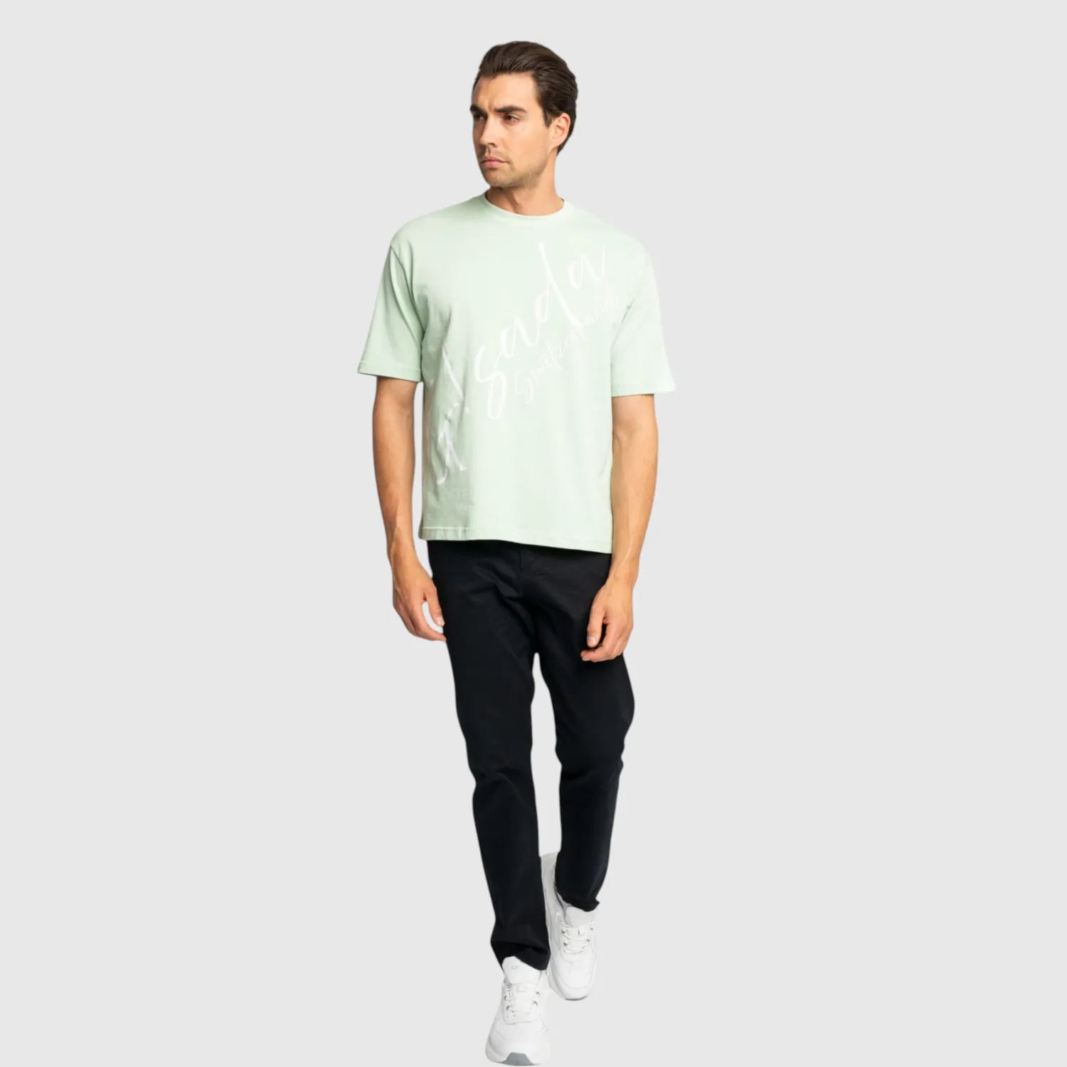 Gisada Chicago 1007 t-skjorte mint oversized skrifttrykk