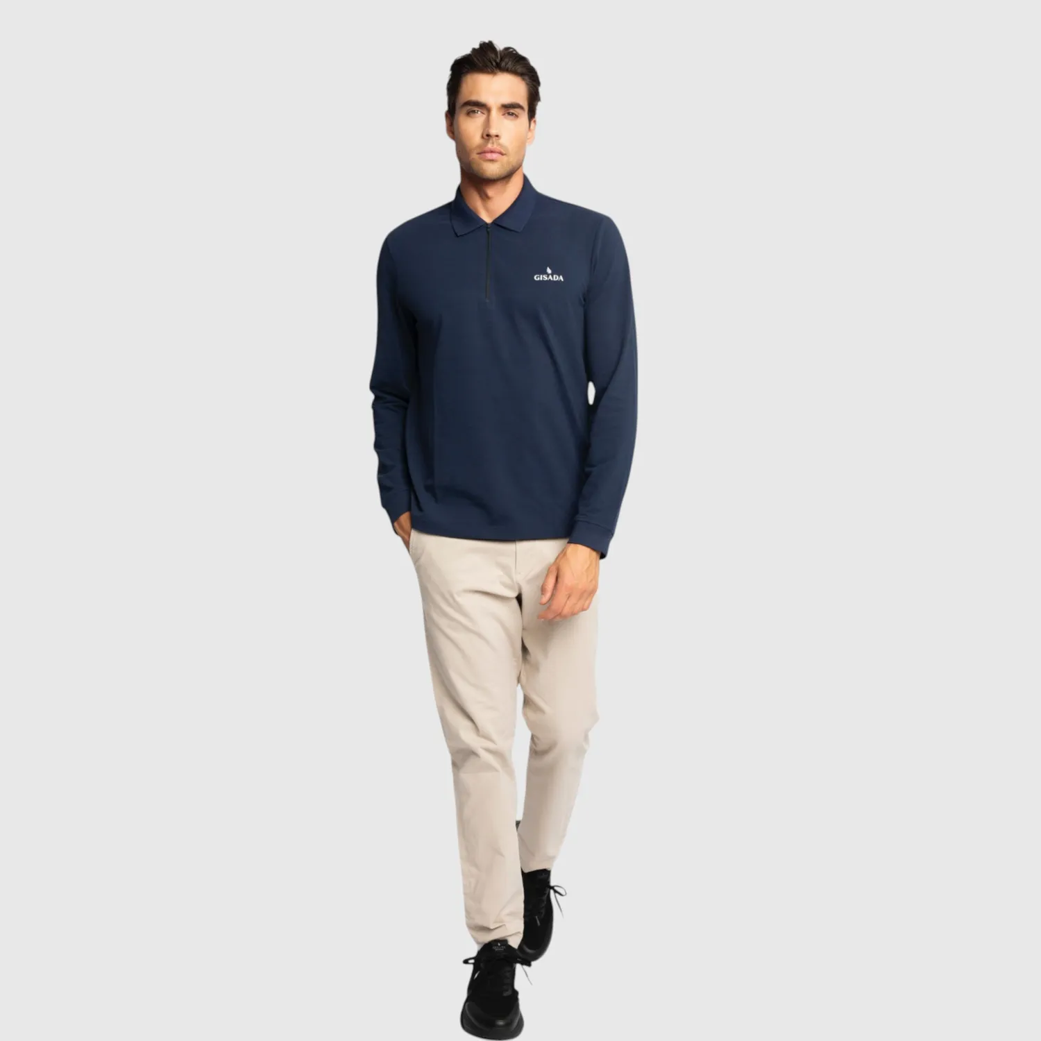 Gisada 2005 Regular Fit polo navy herre zip gummilogo