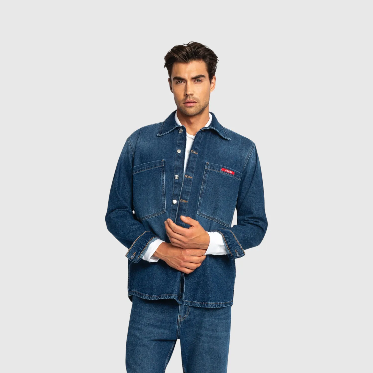 Gisada 1102 denimskjorte washed blue L oversized