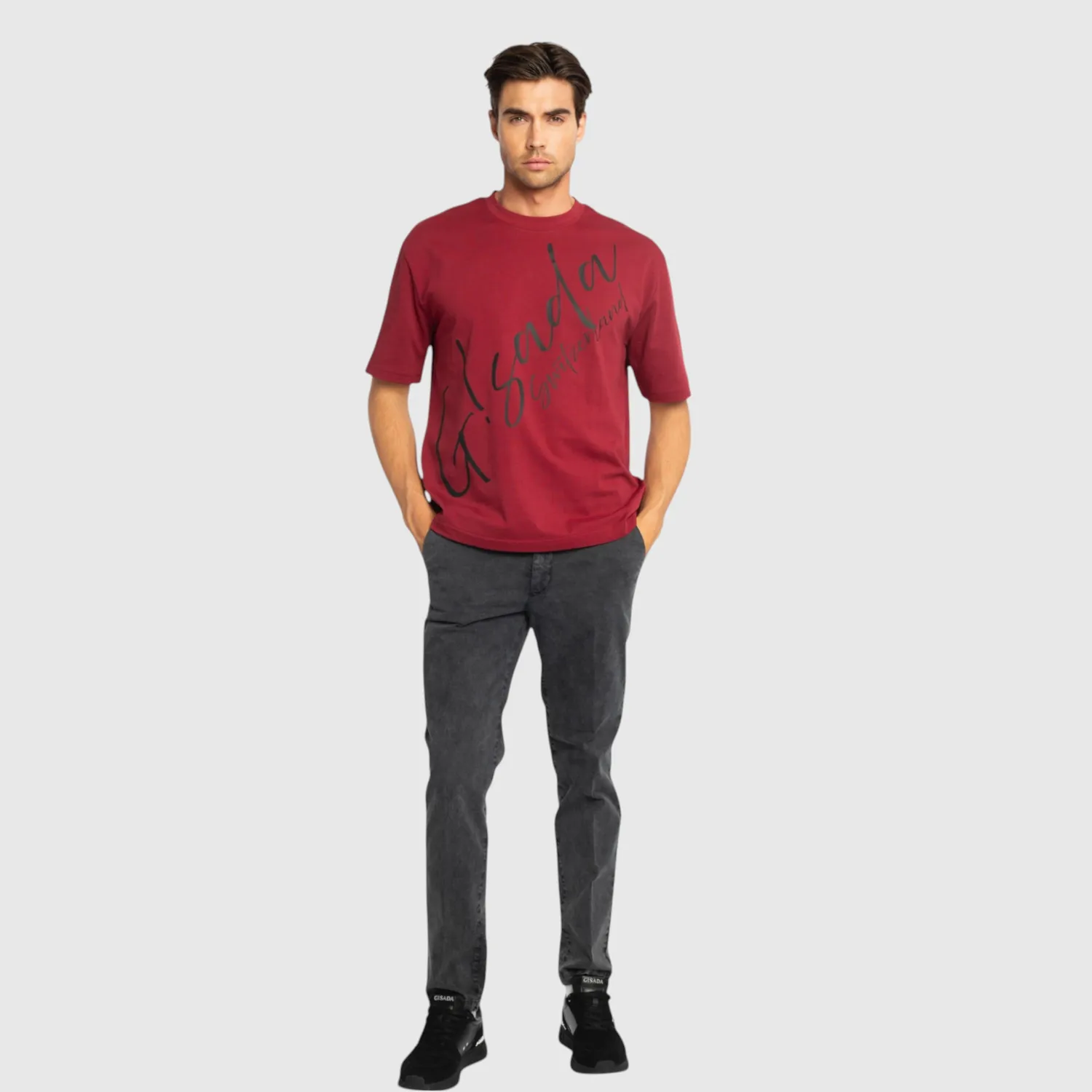 Gisada Oversized T-skjorte bordeaux tung bomull