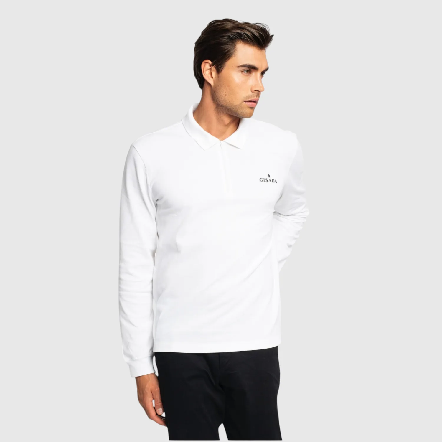 Gisada Zip-Up Polo langermet poloskjorte hvit