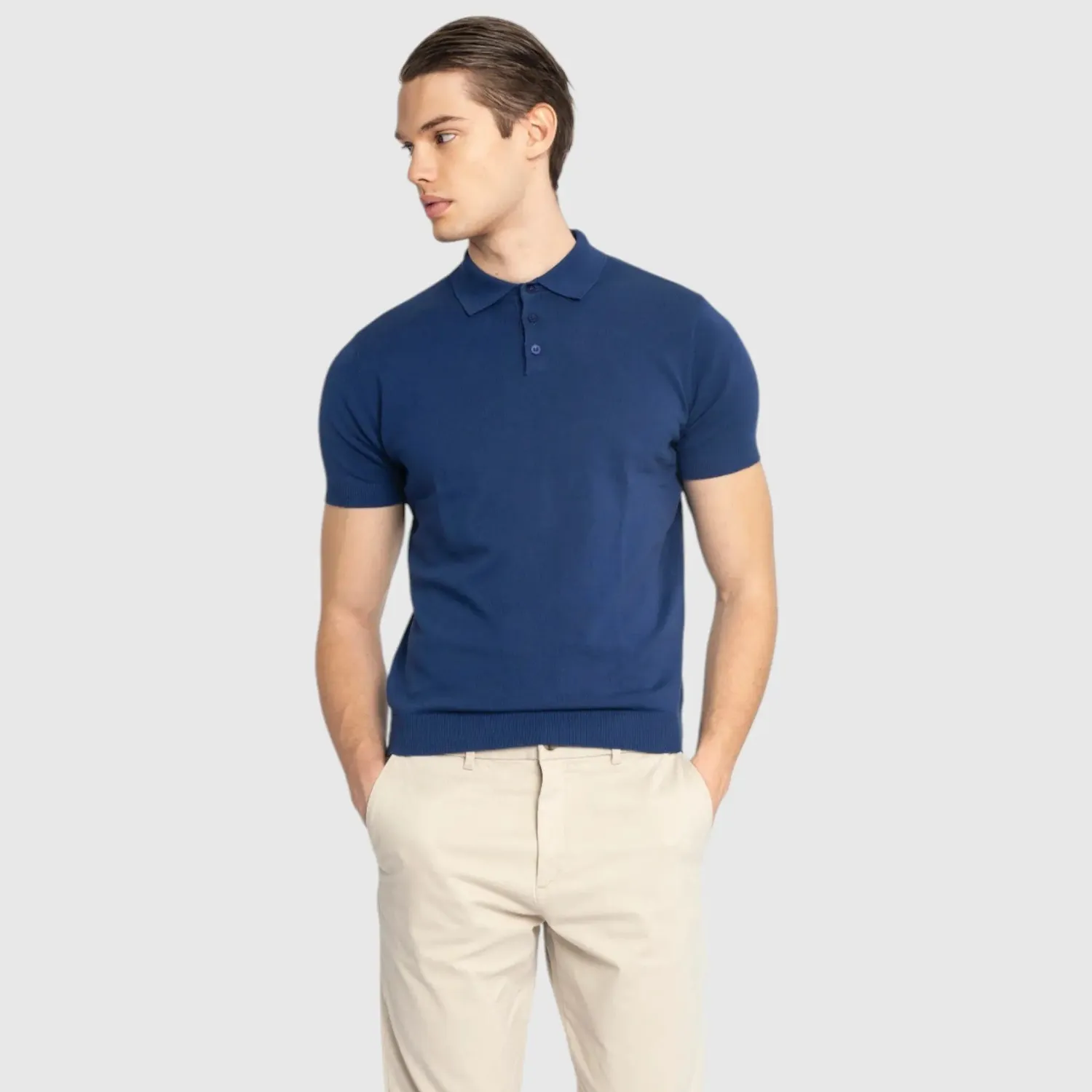 Gisada 1200 polo Blue finstrikket bomull