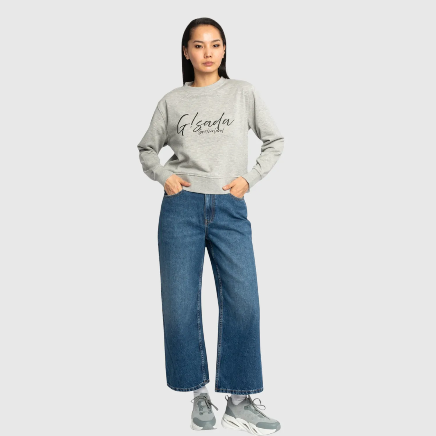 Gisada Crop Sweatshirt bomull Snow Grey skriftlogo
