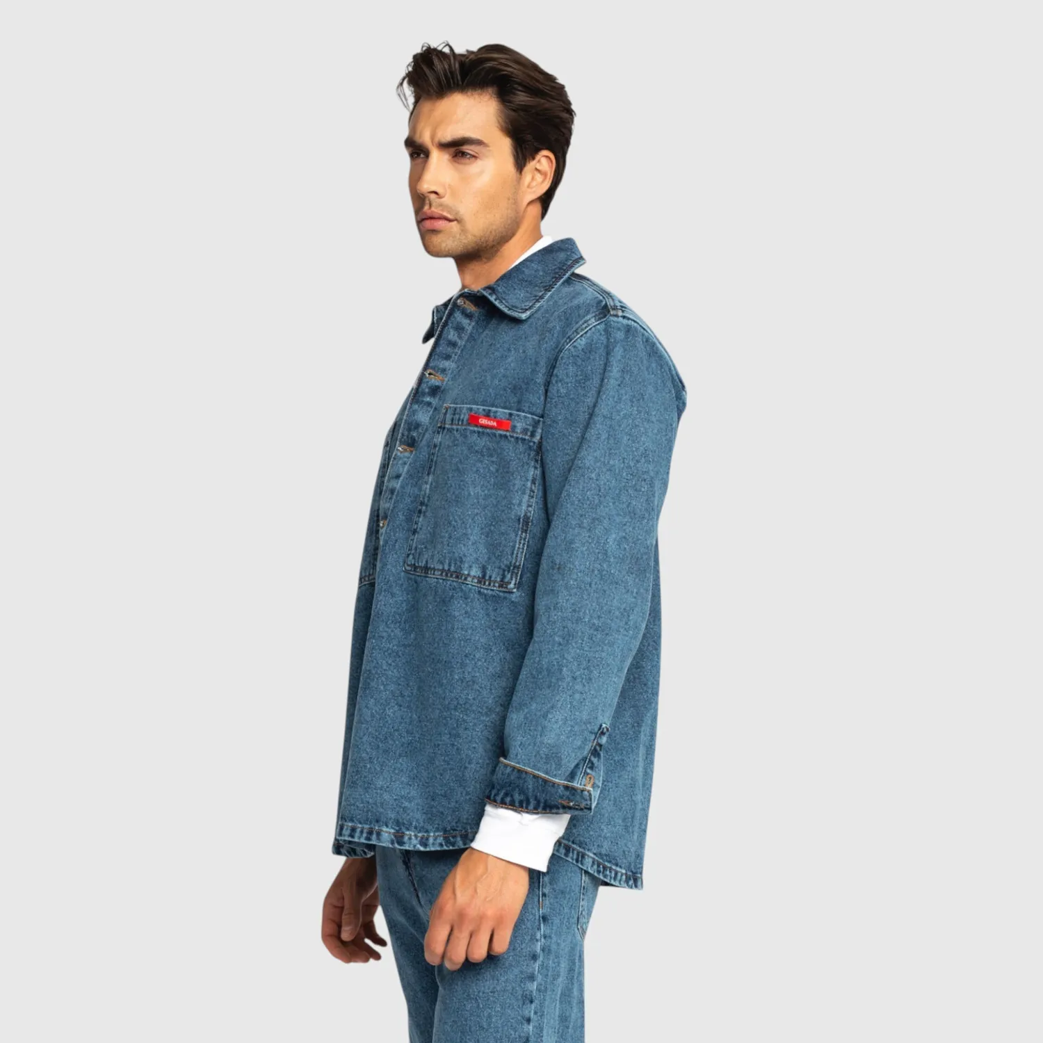 Gisada Oversized denimskjorte snow blue vasket