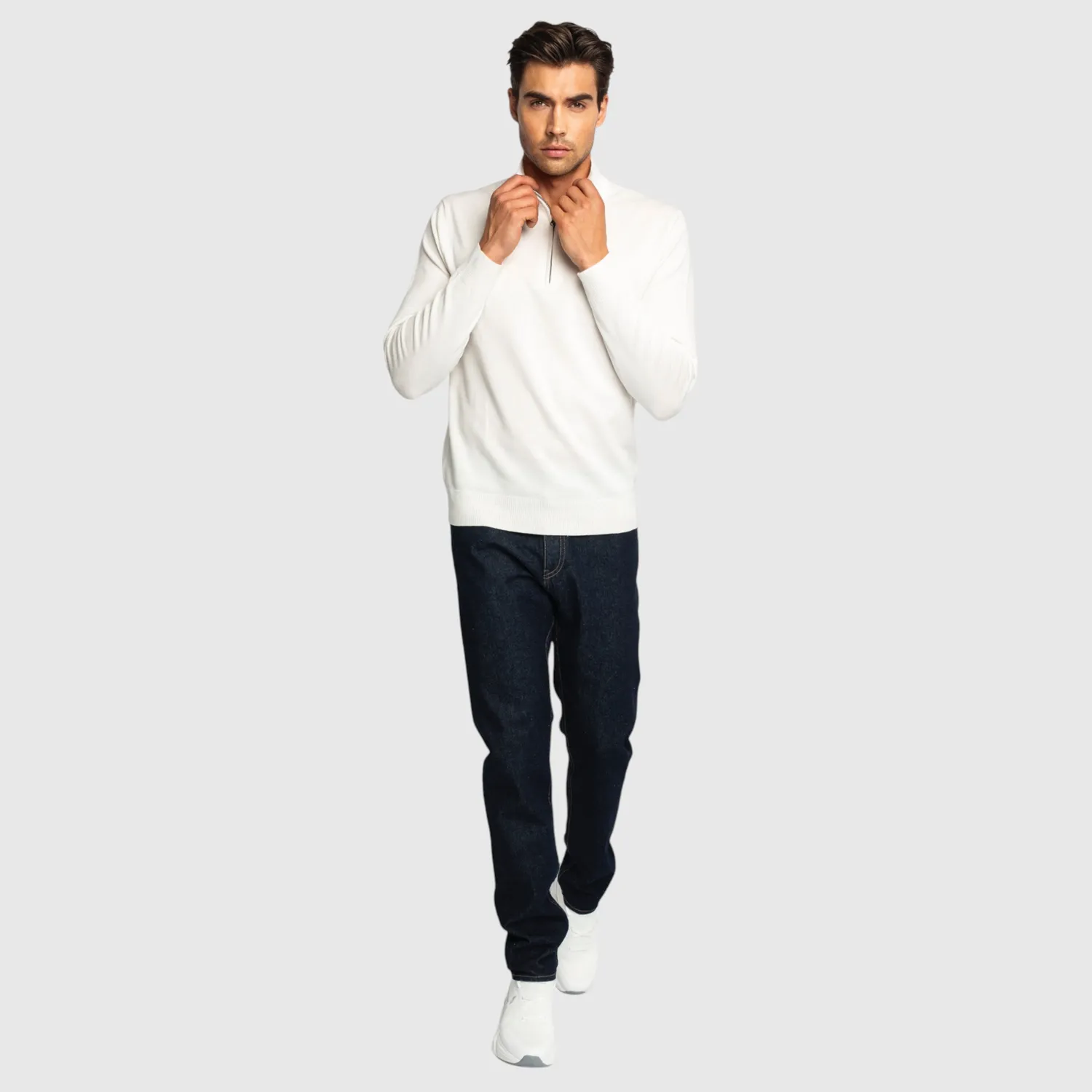 Gisada 1206 half-zip genser elfenben merino-bomull