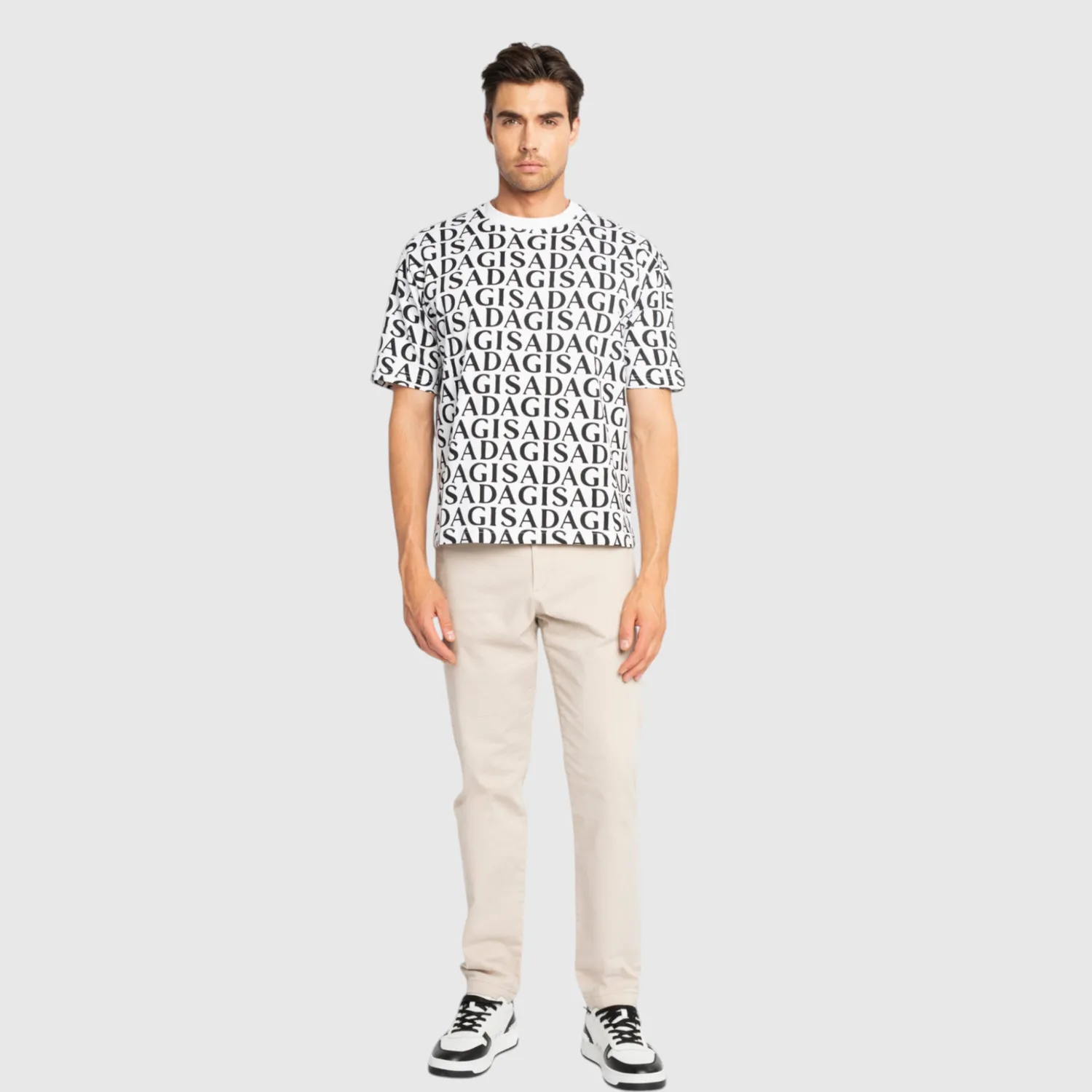 Gisada Chicago 1008 t-skjorte hvit allover-print
