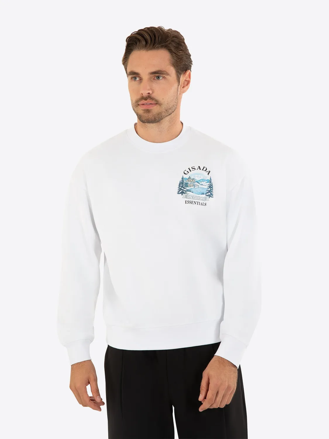 Gisada 3014 sweatshirt herre hvit bomullstrytrykk