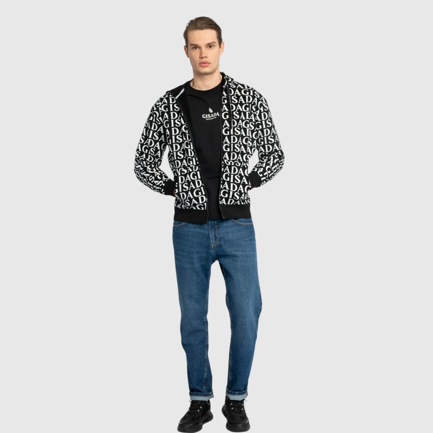 Gisada 3008 zip-hoodie herre svart bomull