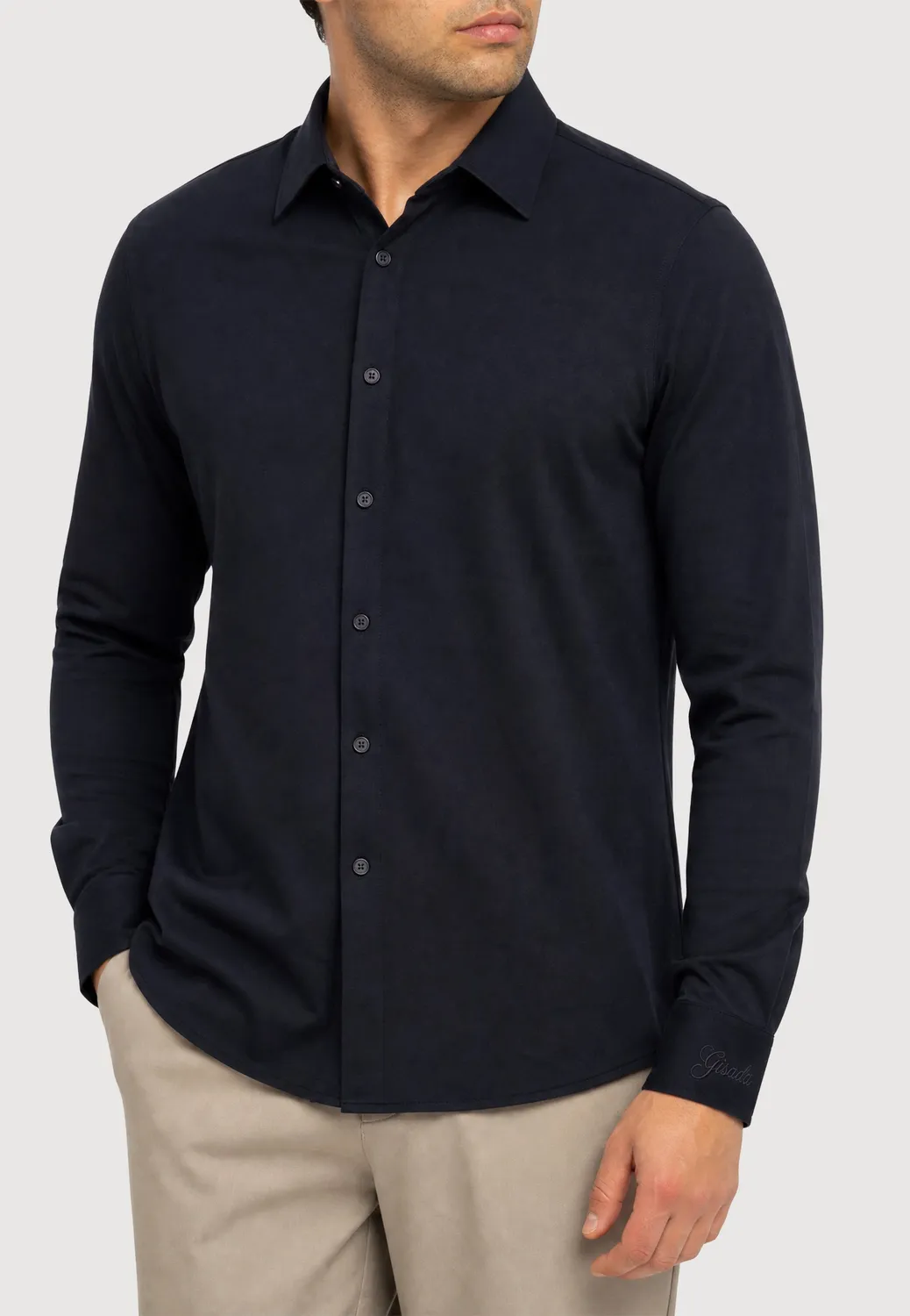 Gisada Knit Shirt strikket skjorte marine ull silke
