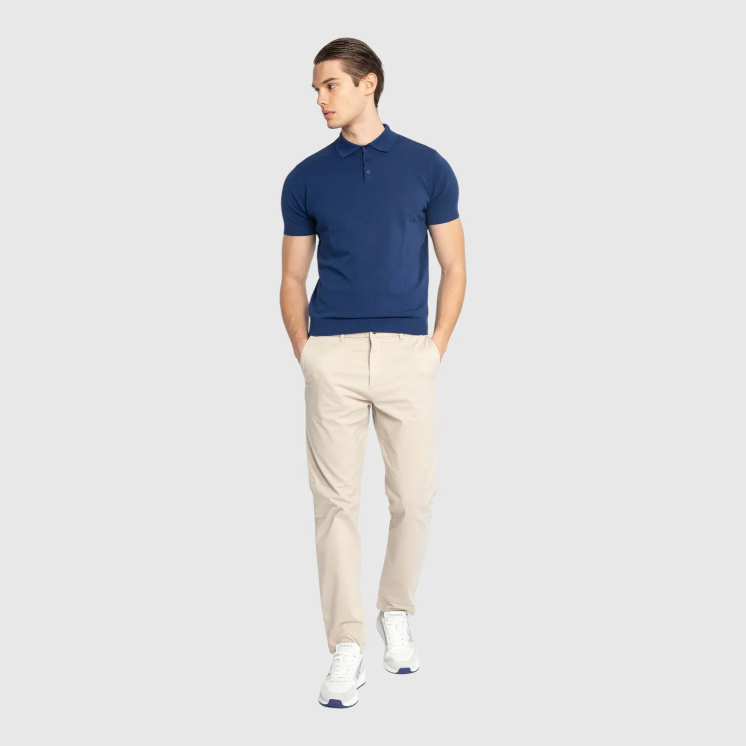 Gisada 1200 polo Blue finstrikket bomull