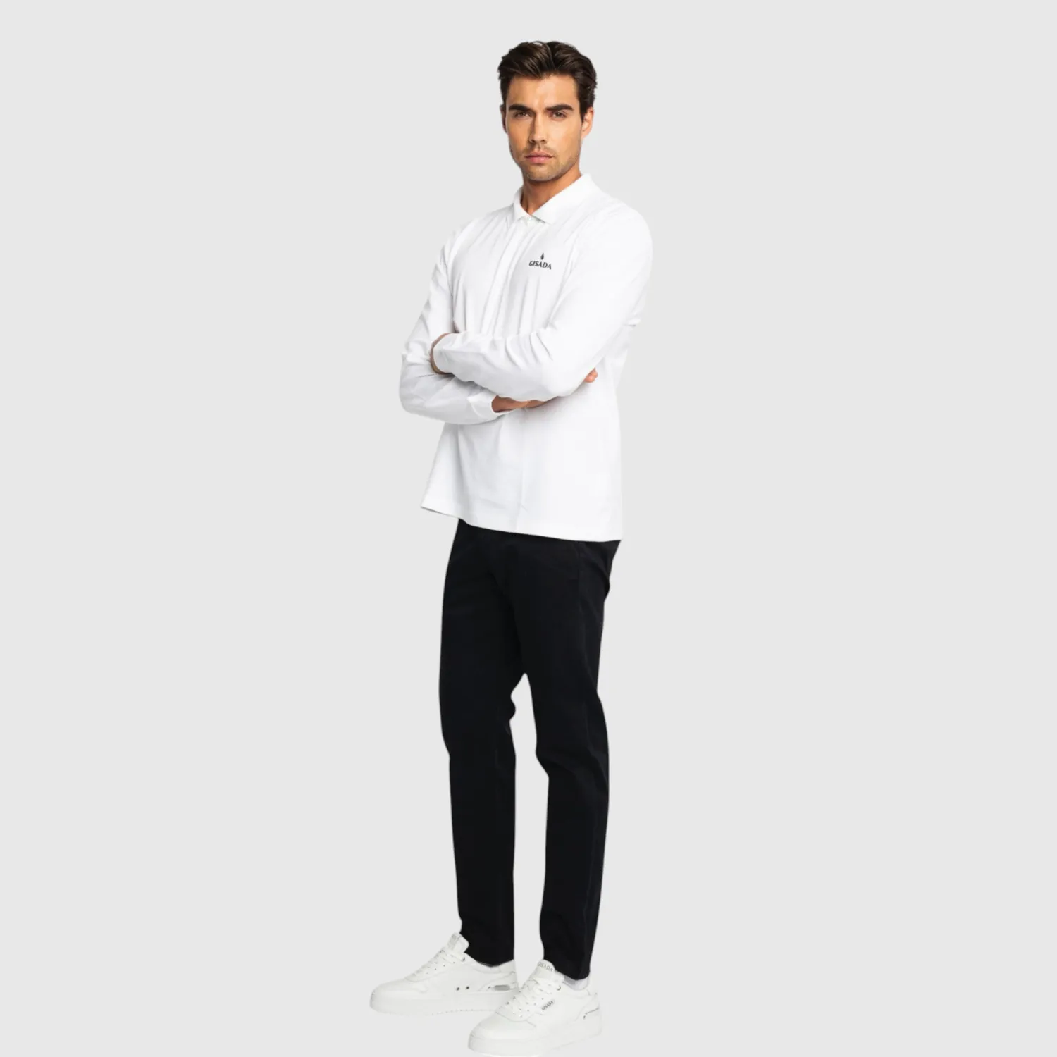 Gisada Zip-Up Polo langermet poloskjorte hvit