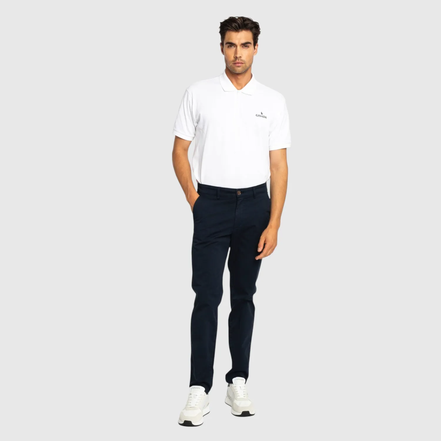 Gisada 2006 Polo hvit zip bomull herre