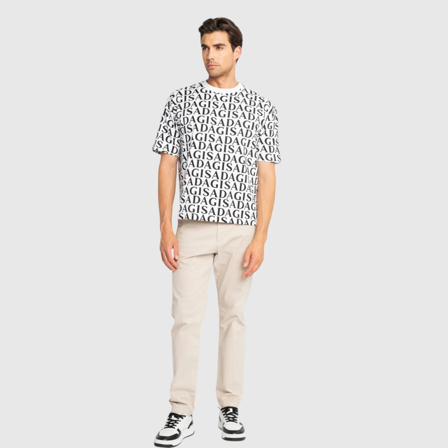 Gisada Chicago 1008 t-skjorte hvit allover-print
